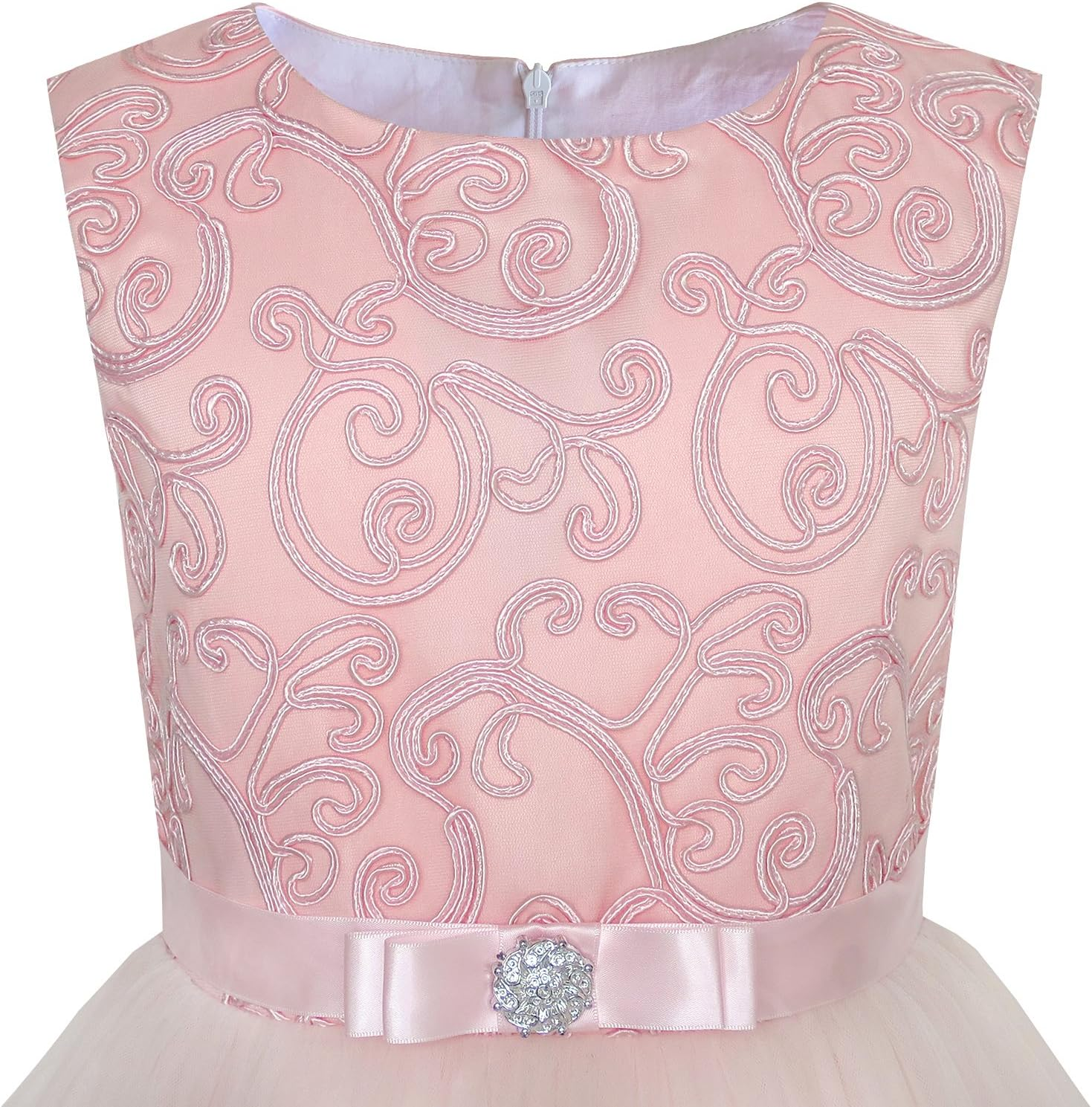 Sunny Fashion Flower Girls Dress Blue Belted Wedding Party Bridesmaid Size 4-12 Years image number 3