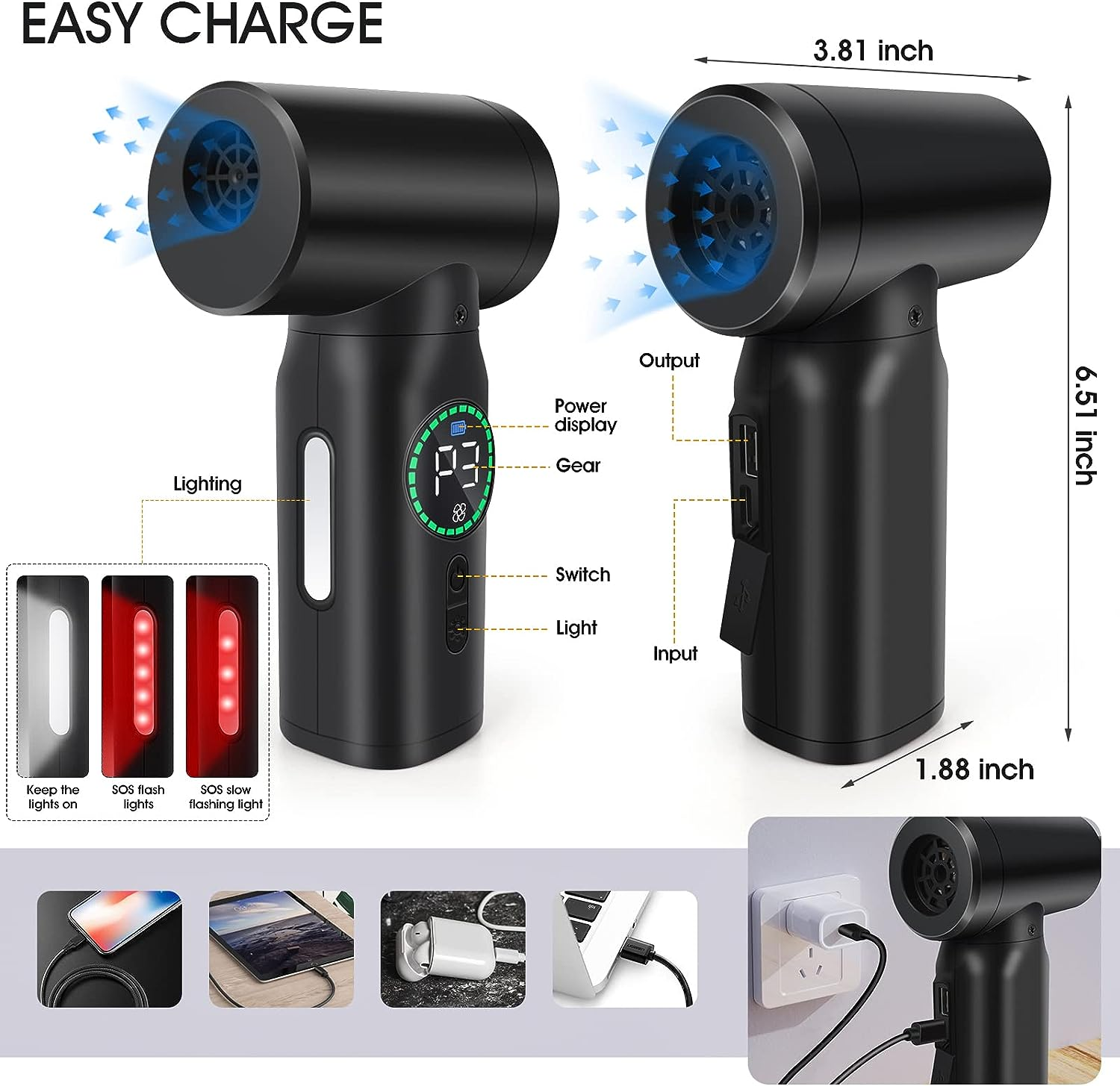 Compressed Air Duster, 110000RPM Electric Air Duster & Vacuum Cleaner 2 in 1 Rechargeable 7600Mah Cordless, Keyboard and Computer Cleaner, Replaces Compressed Air Cans image number 2