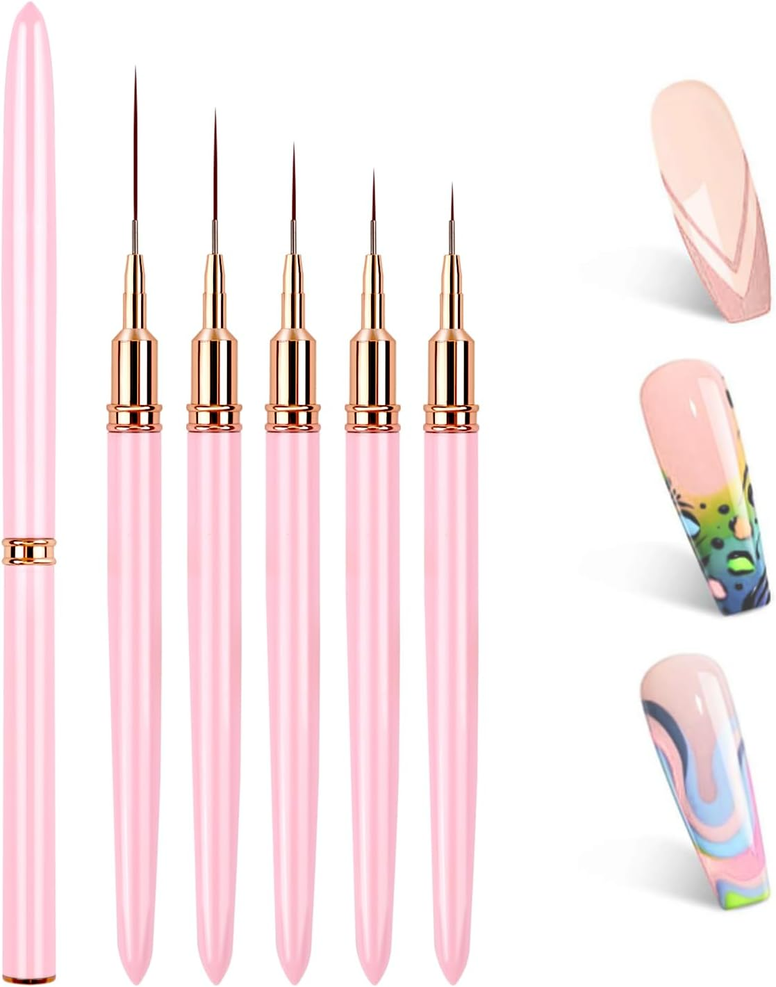 Nail Brush Set - 5 Pieces Fine Brush Nail Art Liner Brush, Professional Nail Art Brush Fineliner, Brush for Gel Nails, Nail Design Brush for Acrylic Fingernails Nail Drawing Line