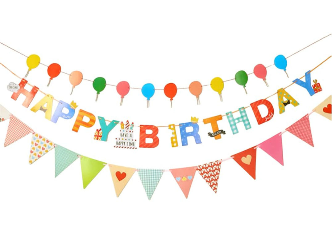 Virellisee Happy Birthday Banner,Princess Party Decoration for Girls Kids Birthday,Party Decorations Triangle Bunting Pennant Flag(Colourful) image number 3