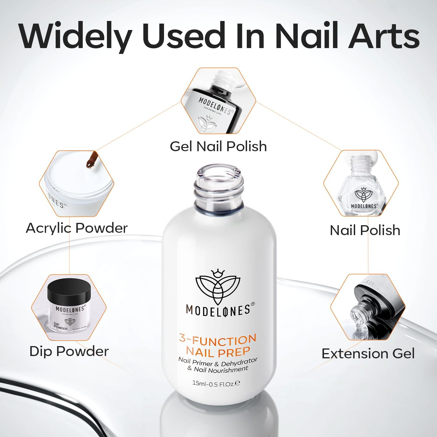 Modelones 1 Pc 3-In-One Nail Prep, 15 Ml Nail Dehydrator and Primer & Nail Nourishment, Hema-Free Nail Growth for Acrylic Nails and Gel Nail Polish image number 5