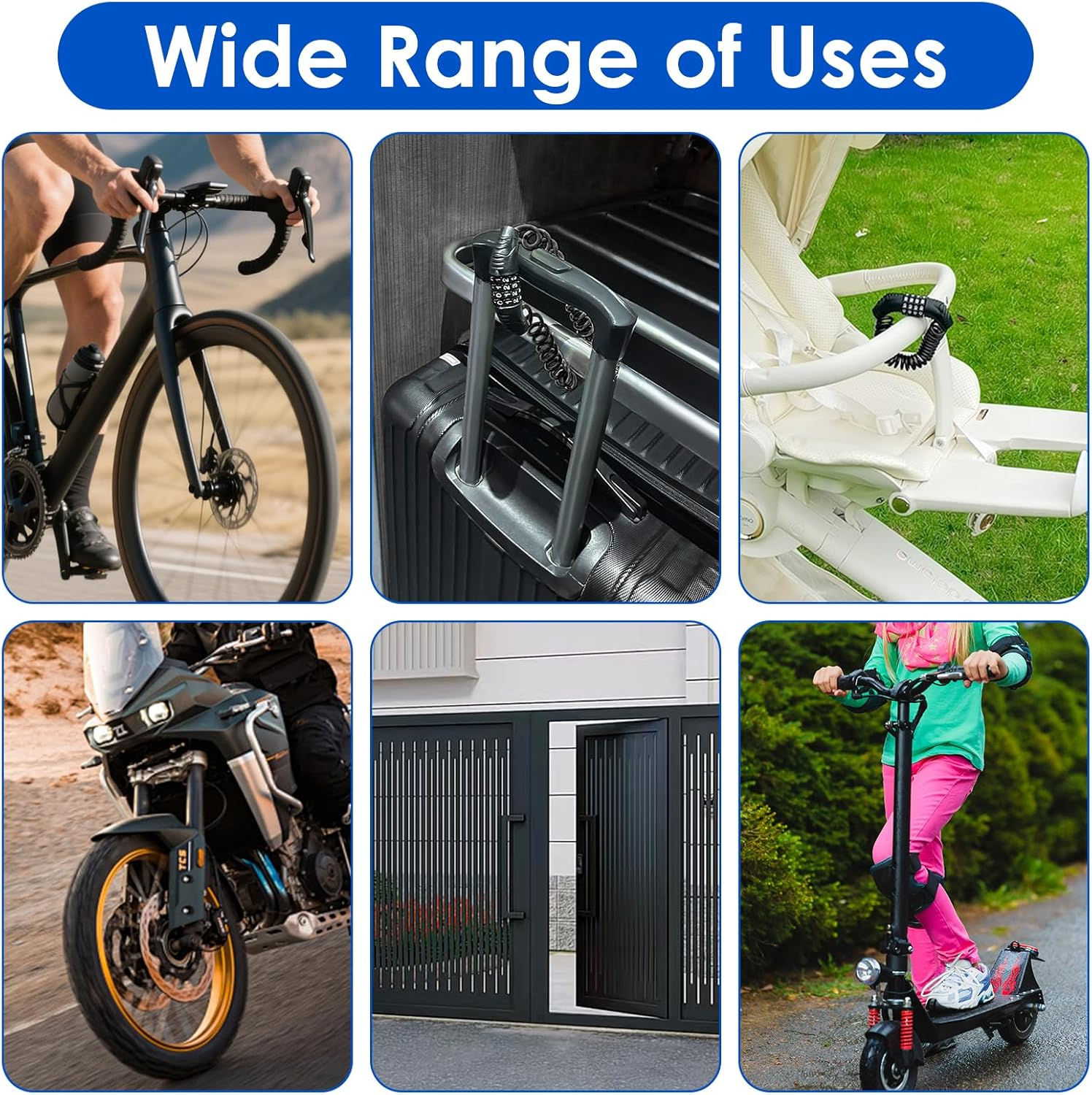 Motorcycle Helmet Lock & Bike Lock - Password Combination Security Lock with 59 Inch Cable, Portable for Bicycle, Motorbike, Suitcase, Luggage & Stroller, Retractable 4 Digit Motorcycle Helmet Lock