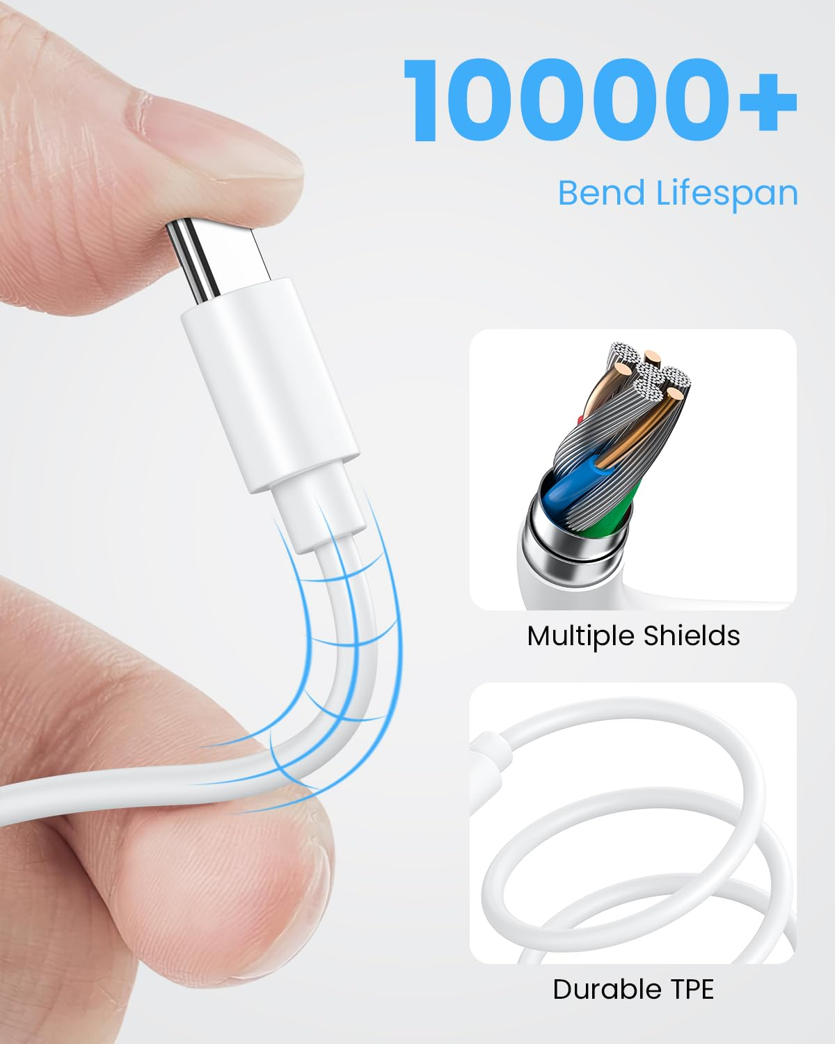 [30CM, 10-Pack] Multi Short USB Charging Cables, Fast Charge & Sync Type-C/Lightning/Micro Cords Bulk for Charging Station Compatible with Iphone16&15, Iphone5-14, Ipad, Ipod, Mobiles, Tablets, White image number 2