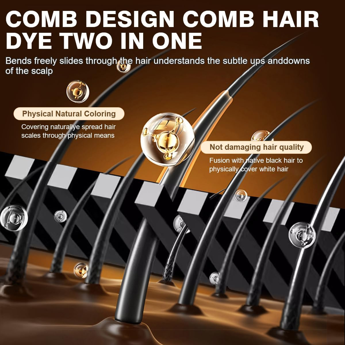 Hair Dye Stick with Comb Hair Color Stick 2-In-1 Hairdye Combstick Portable Hair Dye Comb for Gray Hair Coverage Temporary Hair Touch up Pen for Women & Men Roots Hairline Shading (Black) image number 1