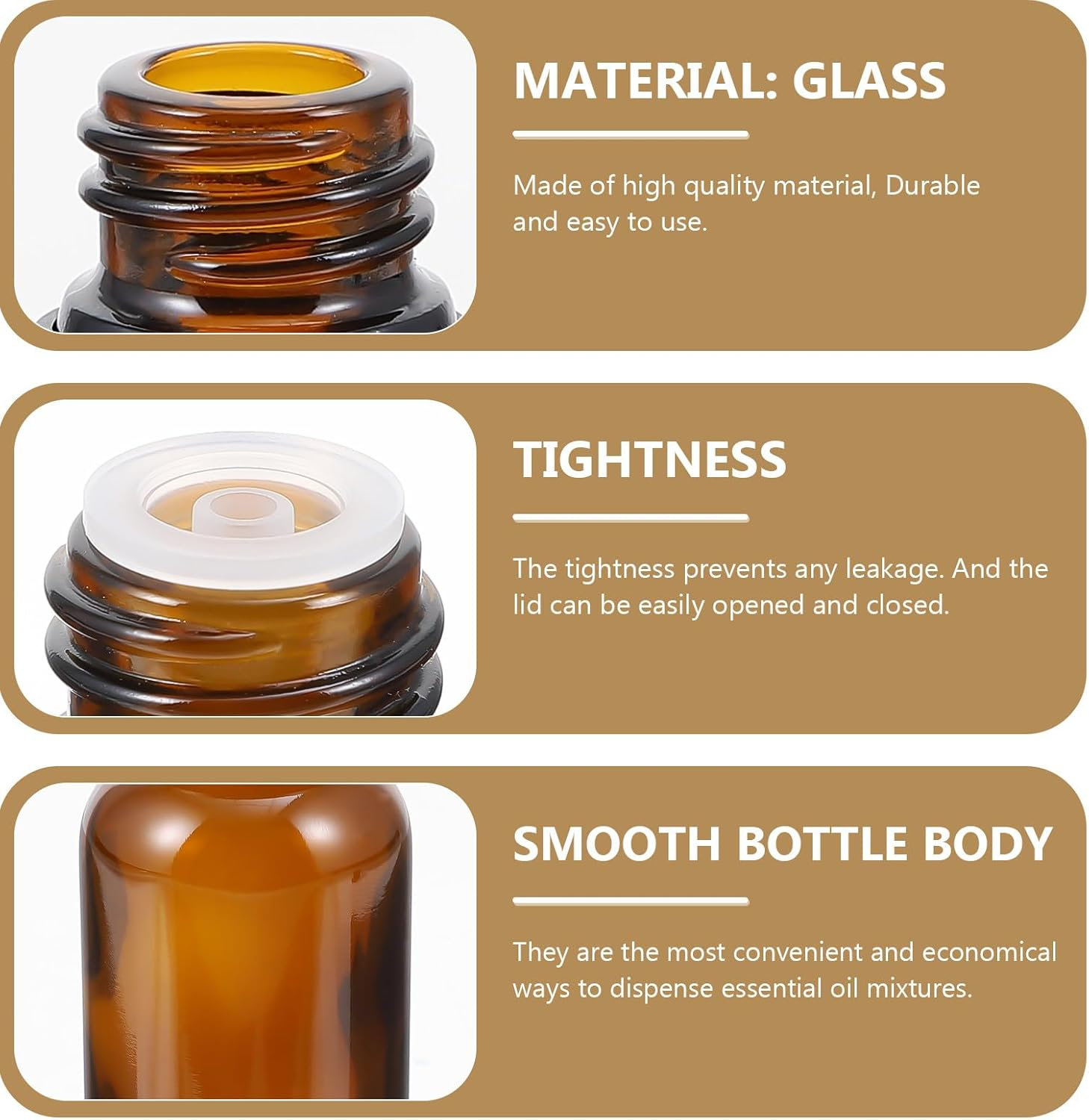 MOBUTOFU 12Pcs 30ML Amber Glass Essential Oil Bottles with Large Cap and Dropper Insert, Refillable Perfume and Makeup Storage Containers for Travel and Home Use image number 4