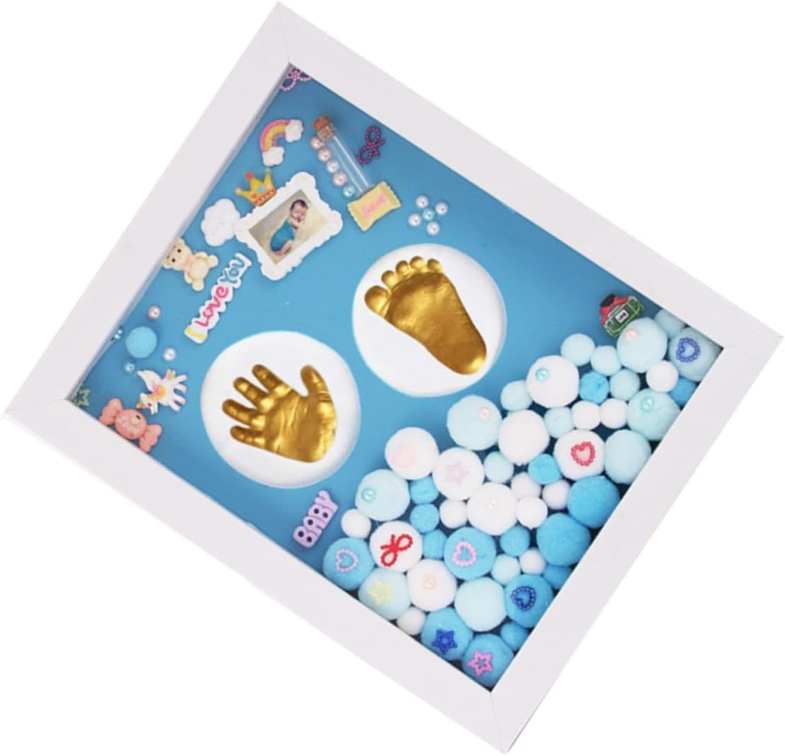 Kisangel 1 Set Handprint Footprint Keepsake Frame Kit Newborn Memory Photo Holder DIY Milestone Boys with Ink Pad Capture Precious Memories image number 1