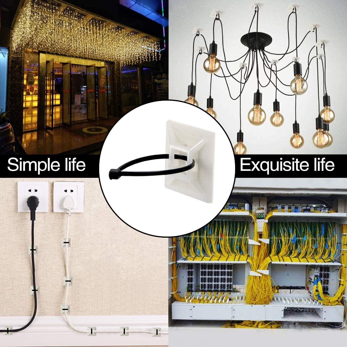 XHF 100 PCS 3/4" White Self Adhesive Cable Zip Tie Mounts Wire Cable Clips Holders Management Anchors Organizer Holders Squares(Hs-101S)