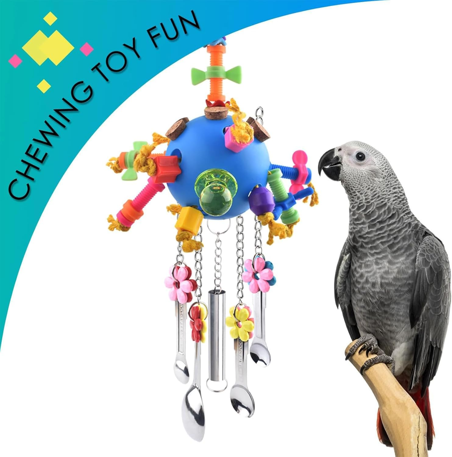 Cozioz Colorful Acrylic Bird Chew Toys &ndash; Pull Spoons & Stick Toys for Parrots, African Greys, Conures, Caiques, Quakers, Small Cockatoos, Mini Macaws, Eclectus & More image number 2