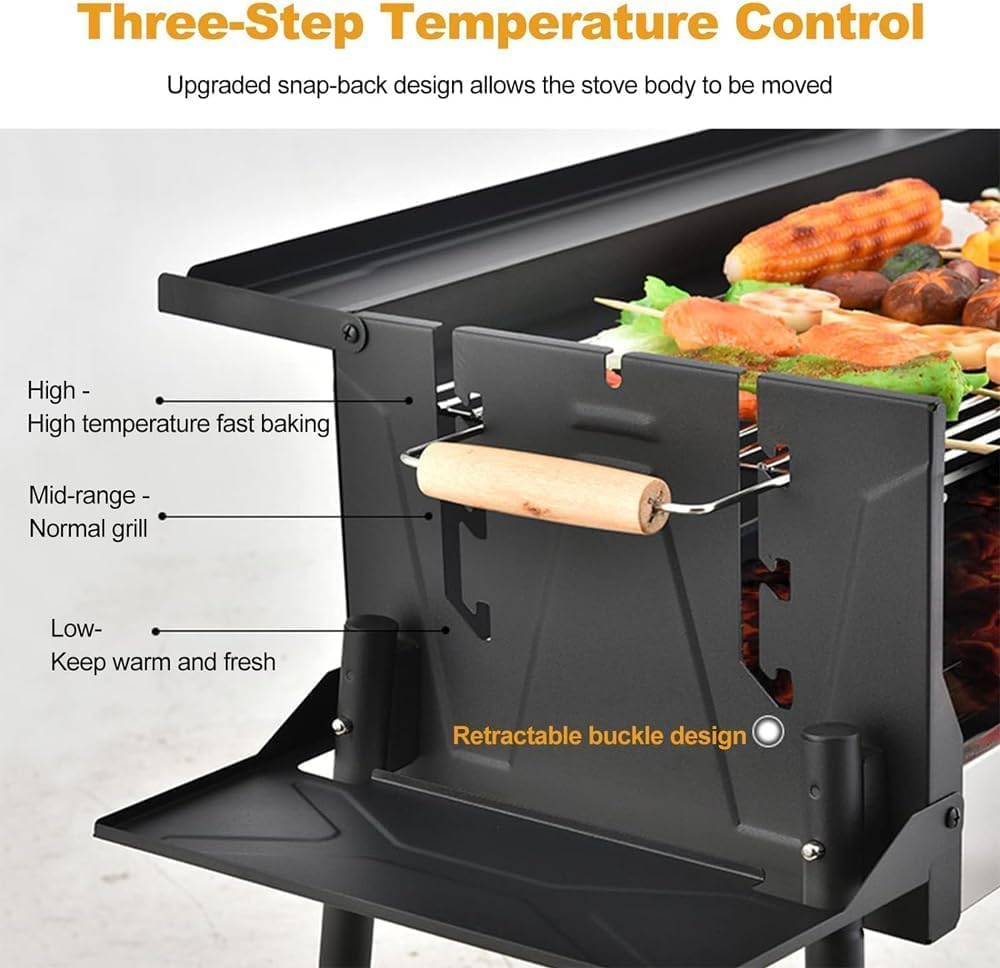 Foldable Portable Charcoal Grill, Large Outdoor BBQ Grill with 3 Adjustable Heights, Detachable Charcoal Grill with Stand for Garden Picnic Outdoor Cooking image number 5