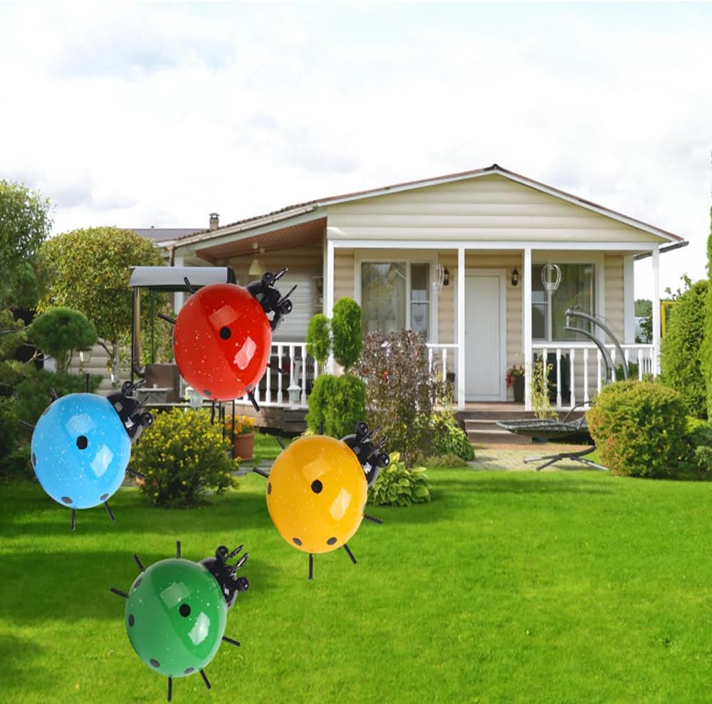 4 Color Metal Ladybugs Garden Decoration, Cute Craft Statue Outdoor Fence Tree Decoration Iron Beetle Wall Hanging Ornament Home Hanging Decorations Ladybugs image number 4