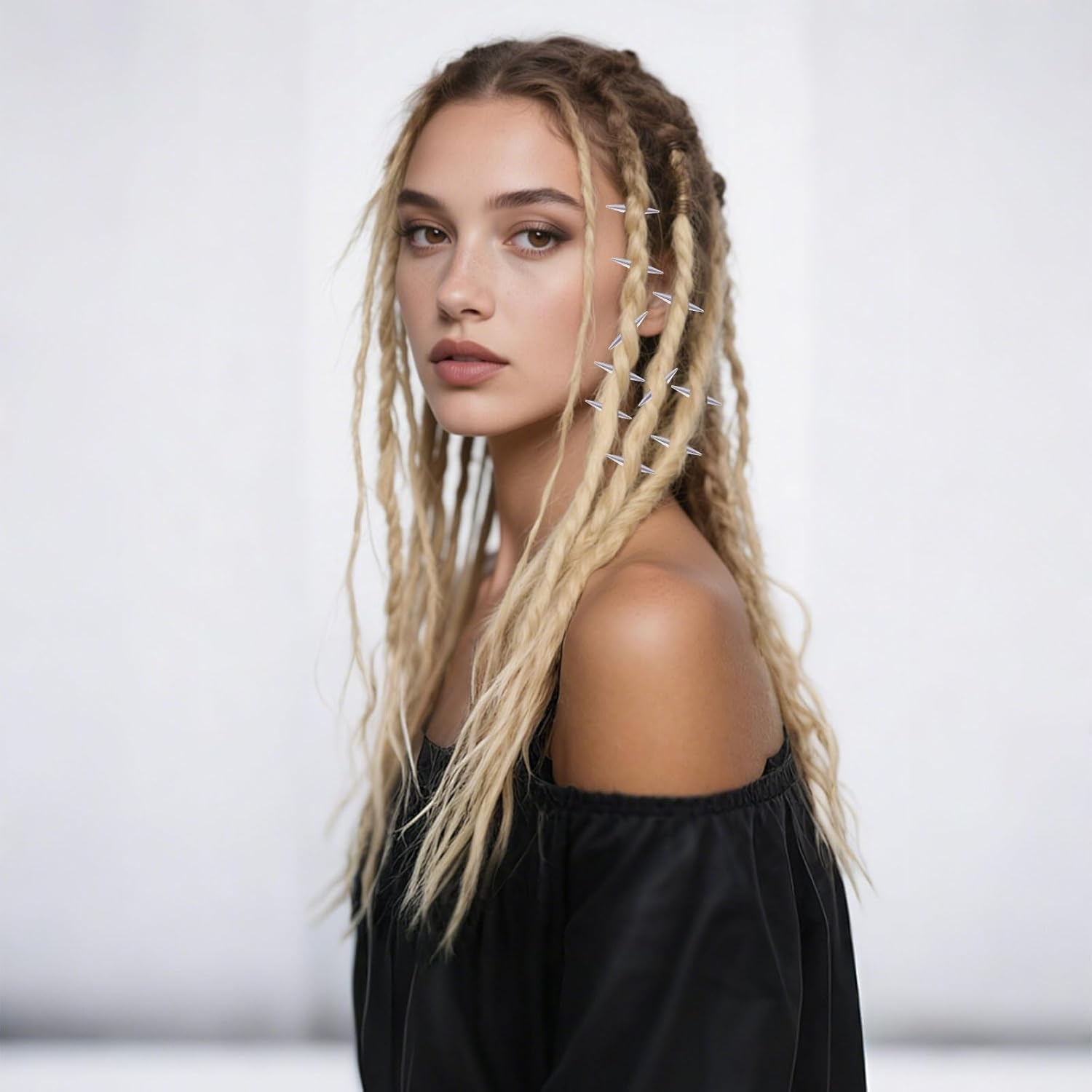 Auroriel 10-Piece Set Metal Punk Spikes Hair Clips, Goth Y2K Grunge Hair Accessories for Women, Silver, Emo Alt Gothic Jewelry for Braids, Dreadlocks and Buns image number 2