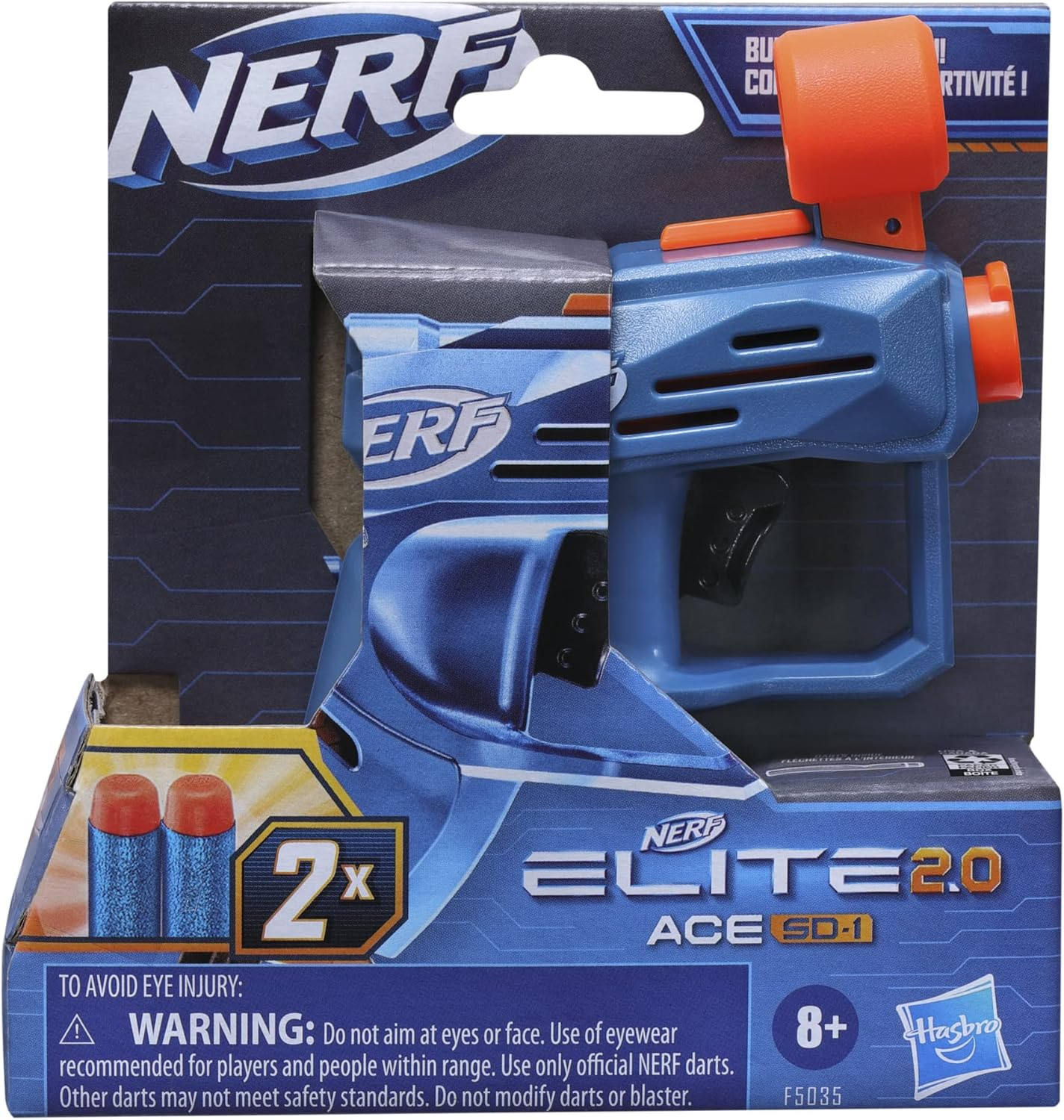 Nerf Elite 2.0 Ace SD-1 Blaster, 2 Official Nerf Elite Darts, Onboard 1-Dart Storage, Stealth-Sized, Pull-Down Priming Handle, Easy to Use image number 1