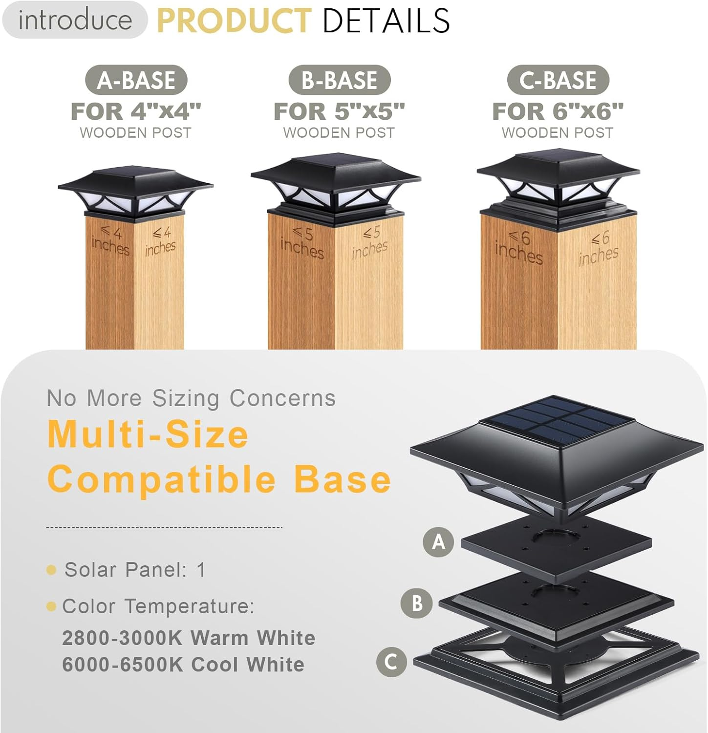 Solar Post Cap Lights 2 Pack, Solar Post Lights Outdoor Waterproof with 2 Color Modes, IP44 Deck Post Lights Solar Powered for 4X4, 5X5, 6X6 Vinyl/Wooden Posts, Decorate Deck, Patio, Porch, Fence image number 3