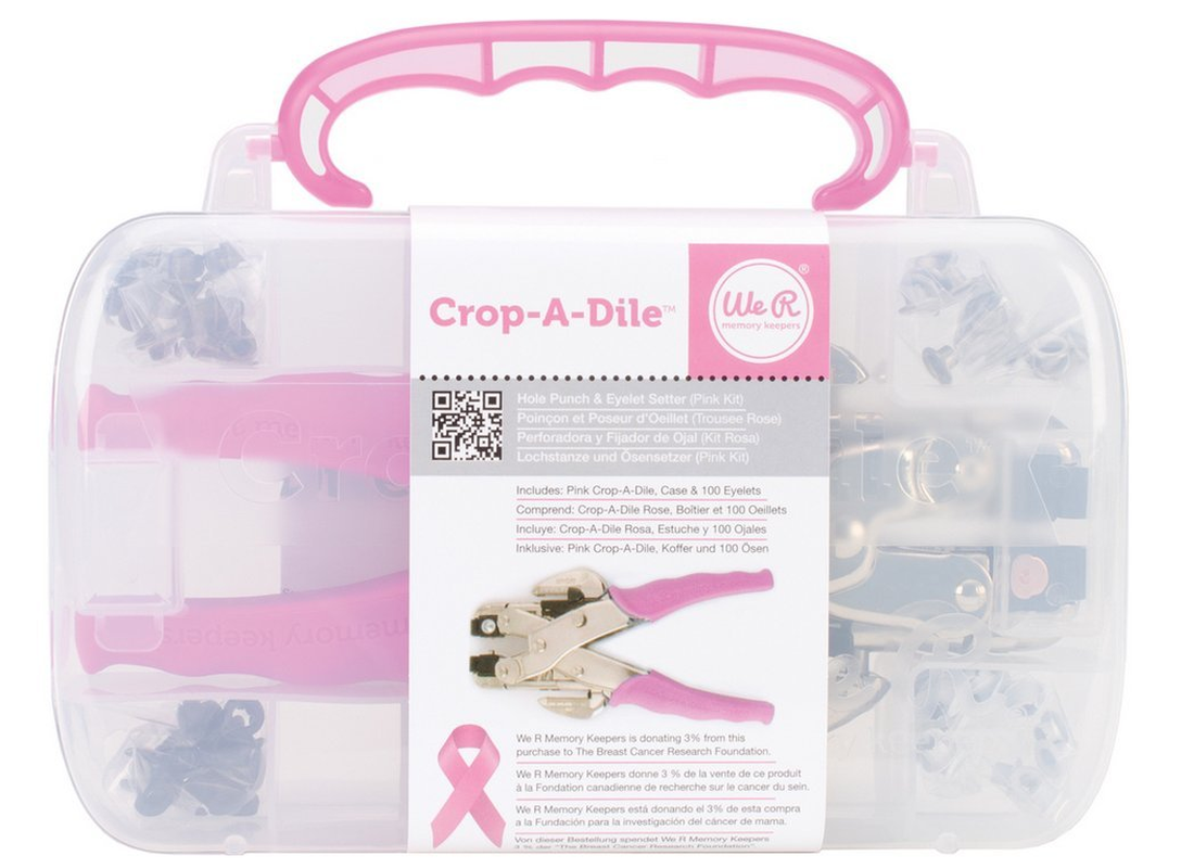 We R Memory Keepers 70908-4 Crop-A-Dile Eyelet and Snap Punch Kit | Includes Crop-A-Dile with Pink Comfort Handle, Heavy-Duty-Plastic Carrying Case, 100 Eyelets in Assorted Colors and Instructions image number 5