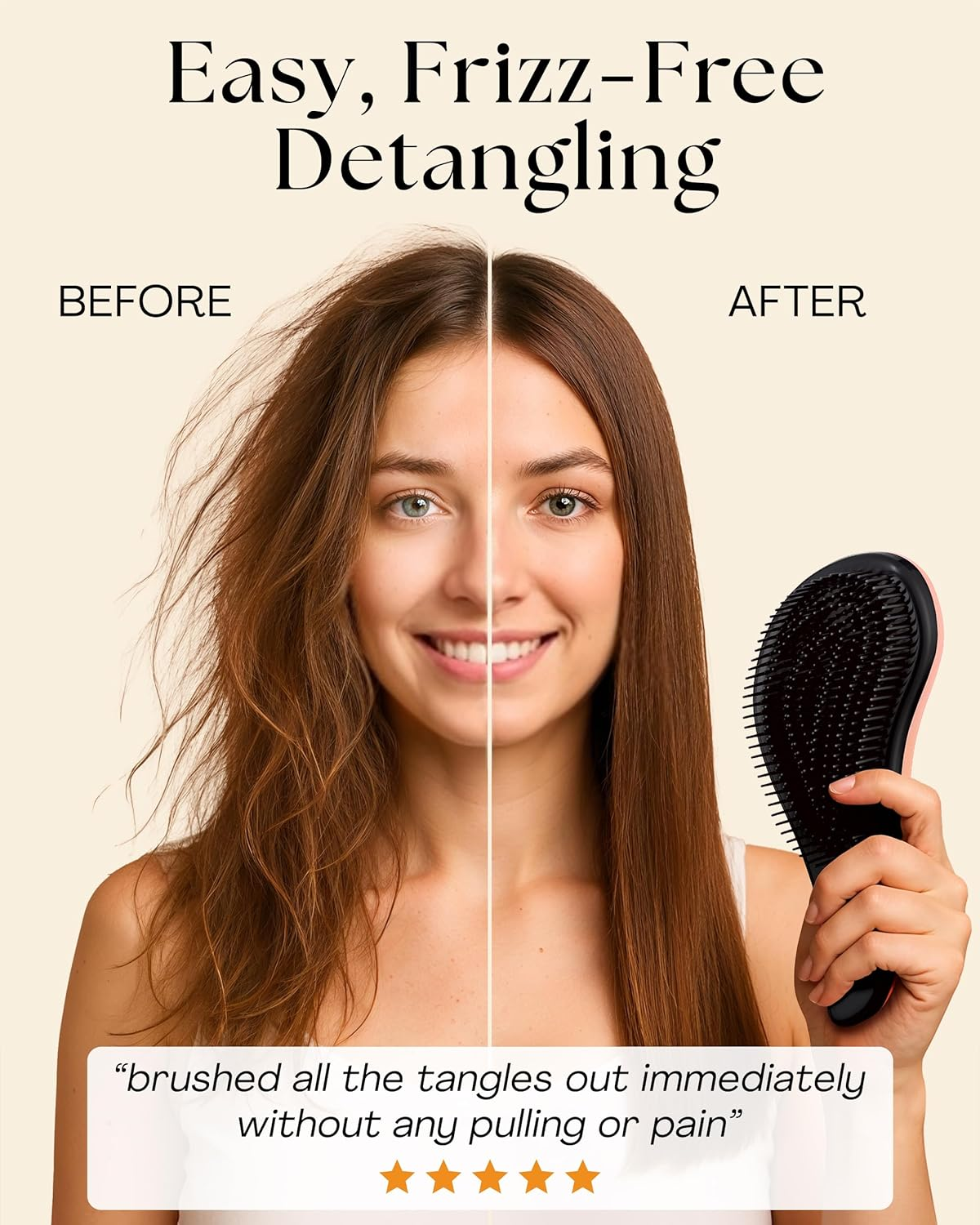 Lily England Detangling Comb & Hair Brush Set - Wide Tooth Comb for Curly, Straight, Thick, Fine & Wet Hair - Gentle & Pain-Free Detangler for Women & Kids - Lightweight Haircare Tools, Rose-Gold