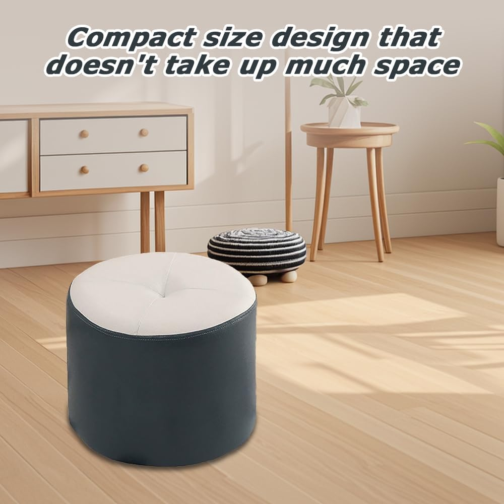 Modern PU Leather Stool with Wooden Frame，Multifunctional Entryway Bench, Shoe Changing Ottoman, Soft Cloud Grey Compact Seat for Living Room, Bedroom & Office (31X31X26Cm) image number 1