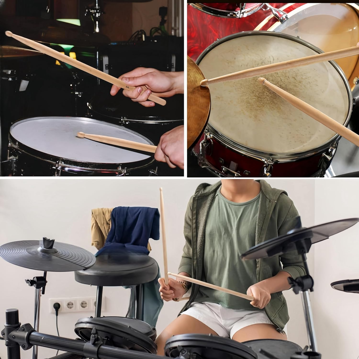 2 Pairs Drumsticks 5A, Classic Maple Wood Drum Sticks,Anti-Slip Durable Professional Musical Instrument Percussion Accessories,For Jazz Drum Exercise, Percussion Instrument Practice Drum Stick image number 3