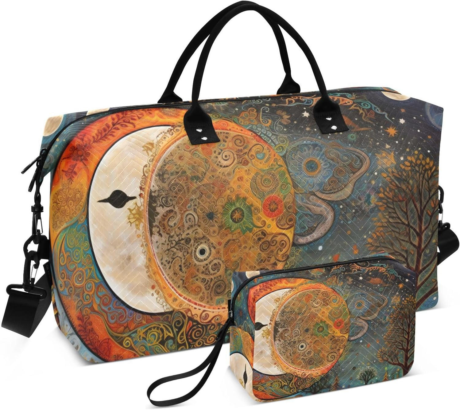 XYMZR Large Travel Duffel Bag, Sun Moon Dreamcatcher Sports Tote Gym Bag, Shoulder Weekender Overnight Bag for Women Men, Carry on Luggage with Toiletry Bags, Multi-Colored, Multi-Colored