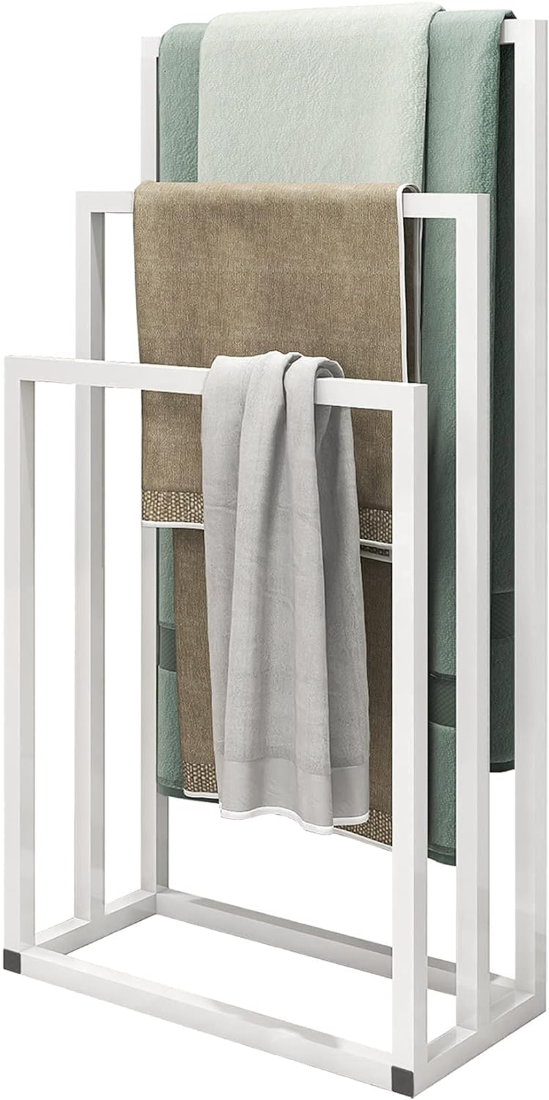 FOUBAM Black Metal Free Standing Towel Racks for Bathroom Towel Rack Stand,3 Tiers Floor Bath Towel Holder,Towel Organizers and Bathroom Storage for Laundry Room,Anti-Rust Chrome Ladder Towel Bar