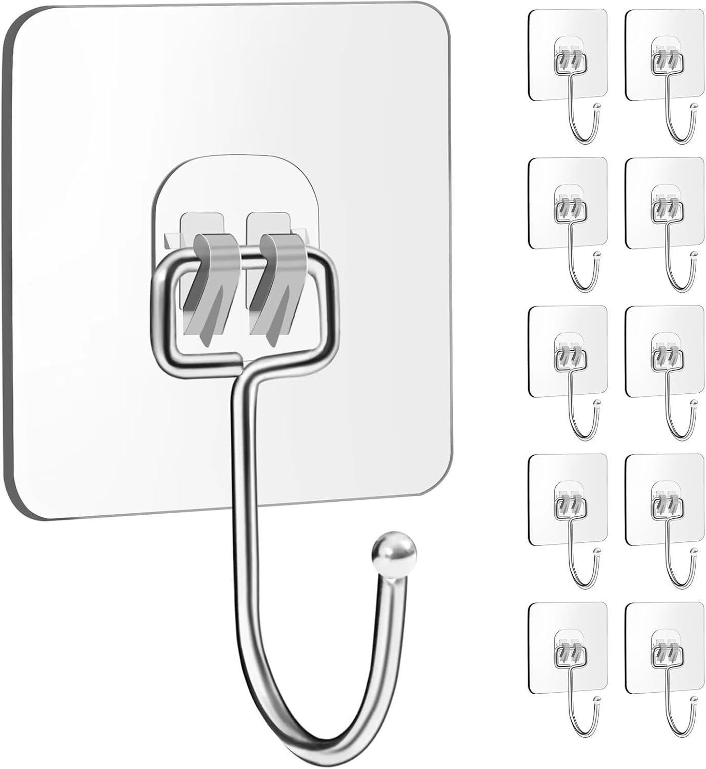 20 Packs Self Adhesive Wall Hooks Heavy Duty 22Lb(Max), Waterproof Transparent Wall Hooks for Hanging Sticky Hooks Wall Hangers for Door Bathroom Shower Kitchen Outdoor Utility Hooks Hanger image number 5