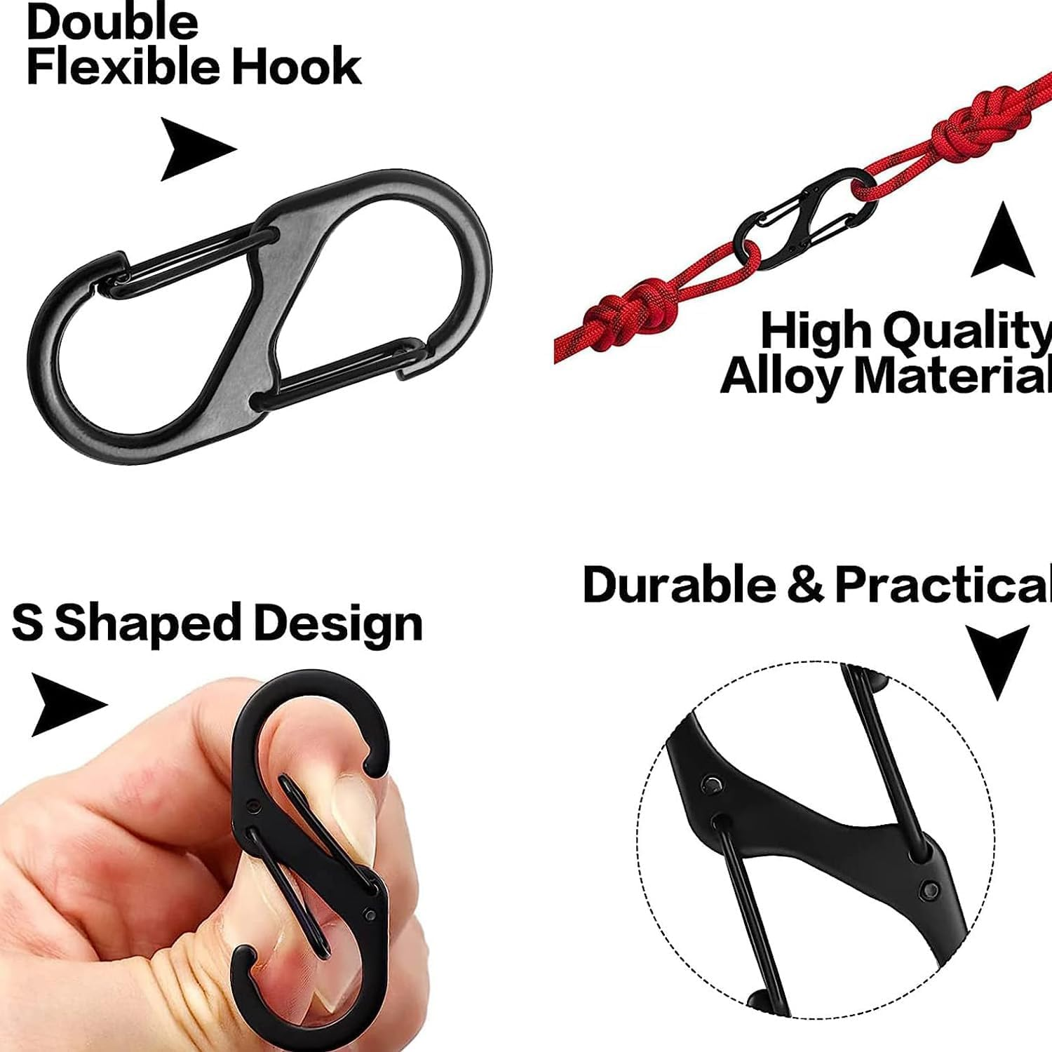 15 PCS Small Carabiner Clips, Carabiner Keyring Clip and S Ring Locking Carabiner,For Double Clip Hook for Outdoor Hiking Fishing Camping image number 6