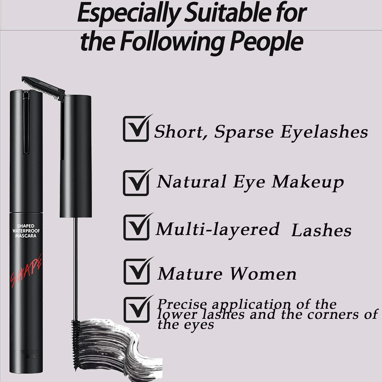 Black Mascara for Fine Short Lashes & Older Women, Ultimate Length & Definition, No Clumps Natural Curling Volumizing, Nourishes While Taking Care of Every Tiny Eyelash Formula for Mature Women image number 2