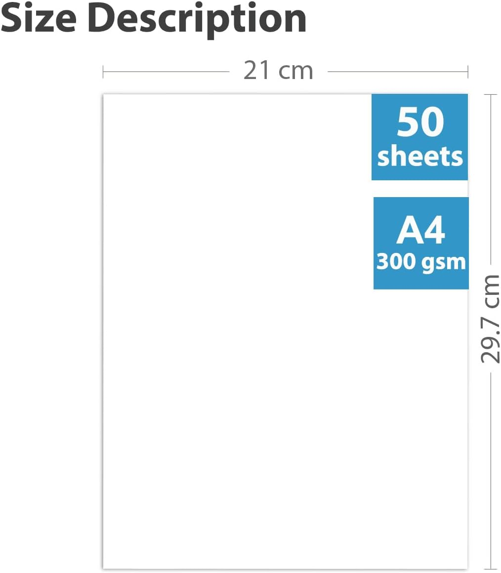 50 Sheets Thick 300Gsm White Cardstock Paper for DIY Projects and Drawing Invitation Making, Smooth Surface, A4 Size (29.7 * 21Cm)