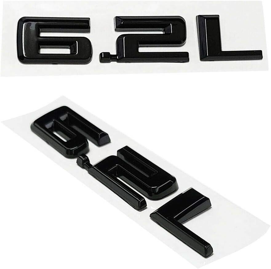 2Pcs 6.2L Emblems 3D Hood Badge Logo Compatible Replacement for Silverado 1500 2500HD (Glossy Black), 345Z171DU-1