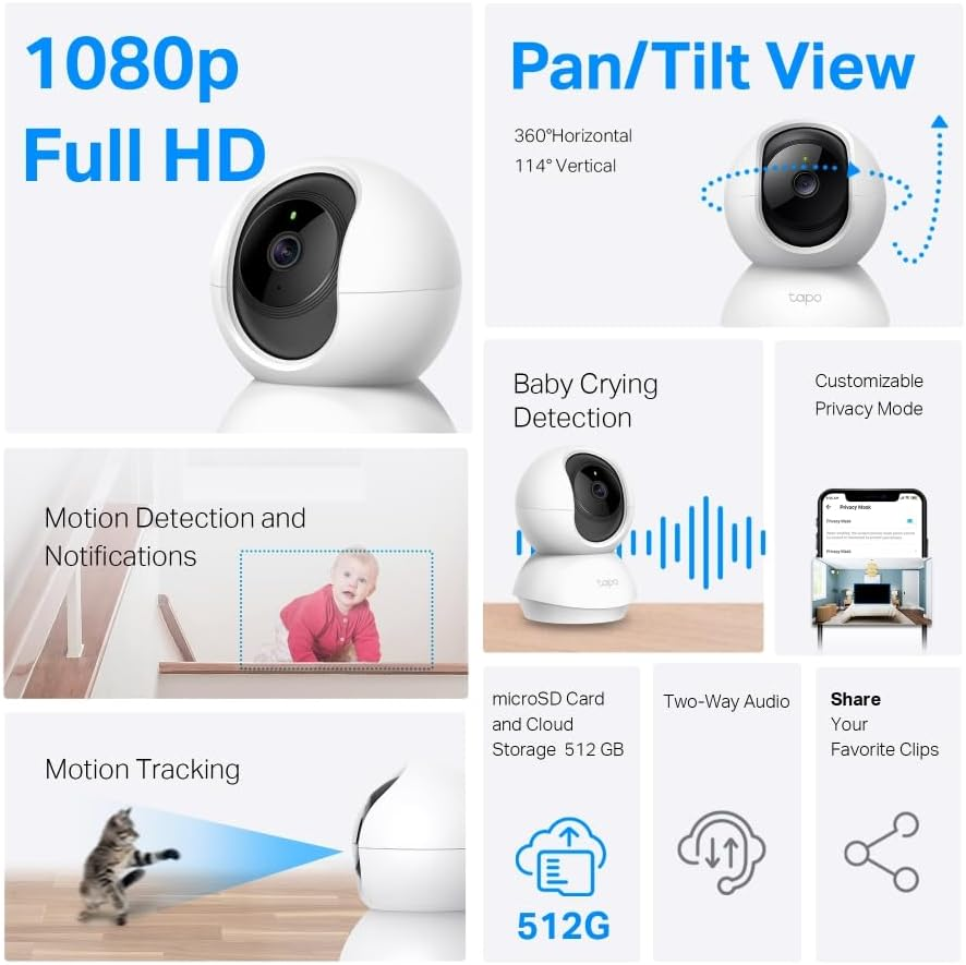 Tapo 360&deg; 1080P C200C Indoor Wifi Surveillance Camera, Night Vision, Real-Time Notifications, Person Detection, Motion Tracking, Remote Control, Compatible with Alexa image number 5
