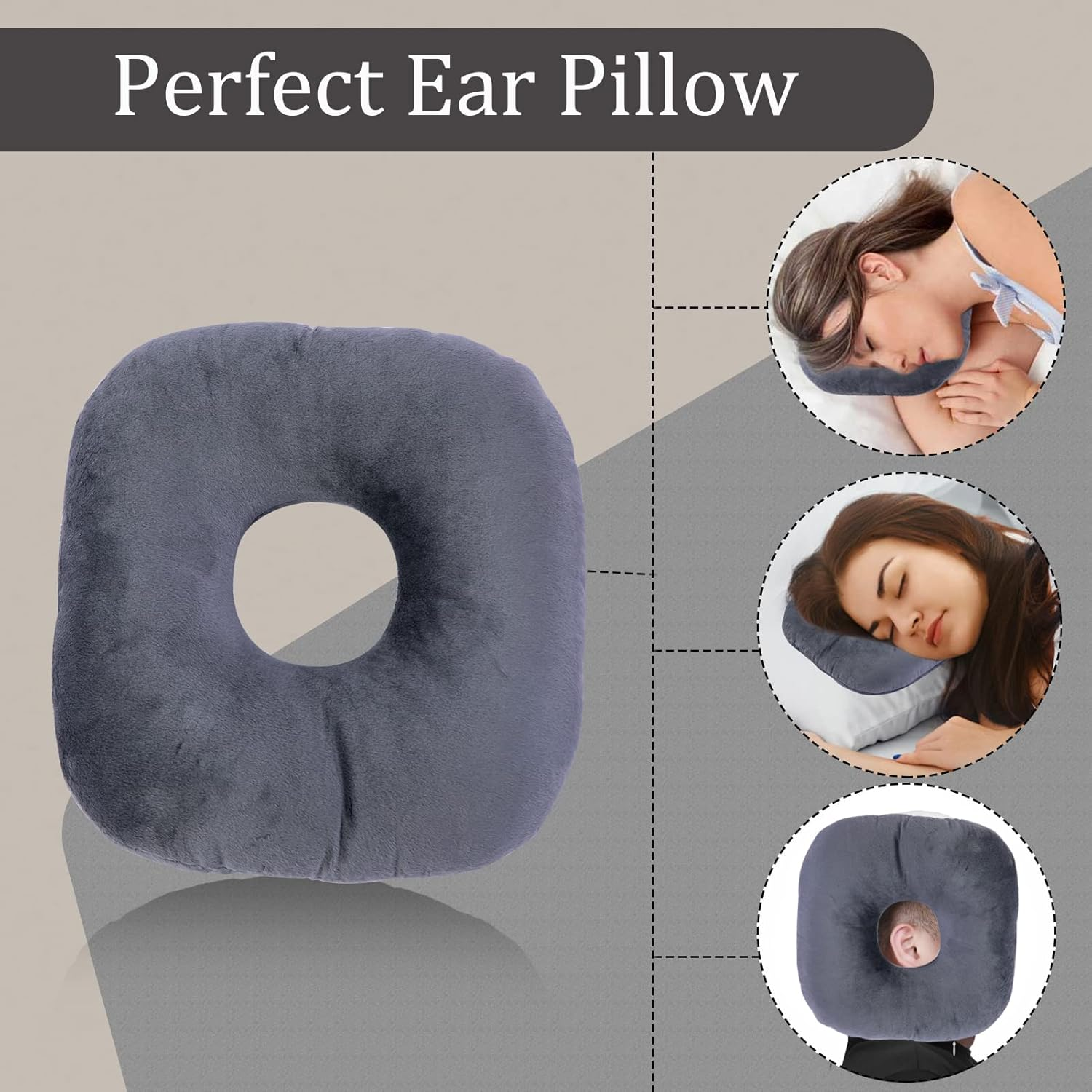 Coceyese Ear Piercing Pillow for Side Sleepers - Donut Pillow for Ear Pain Relief, Guard Pillow (Light Grey) image number 3
