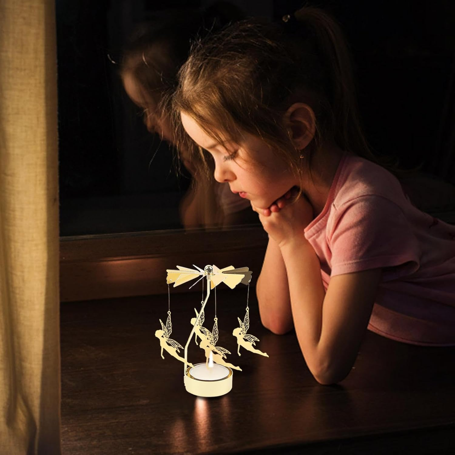 Rotating Christmas Candle Holder &ndash; 5.12 Inch Metal Decoration | Rotating Candle Holder, Gold-Colored Ornament for Christmas, Valentine&rsquo;S Day, Party Table Decoration, Living Room, Festive Events image number 4