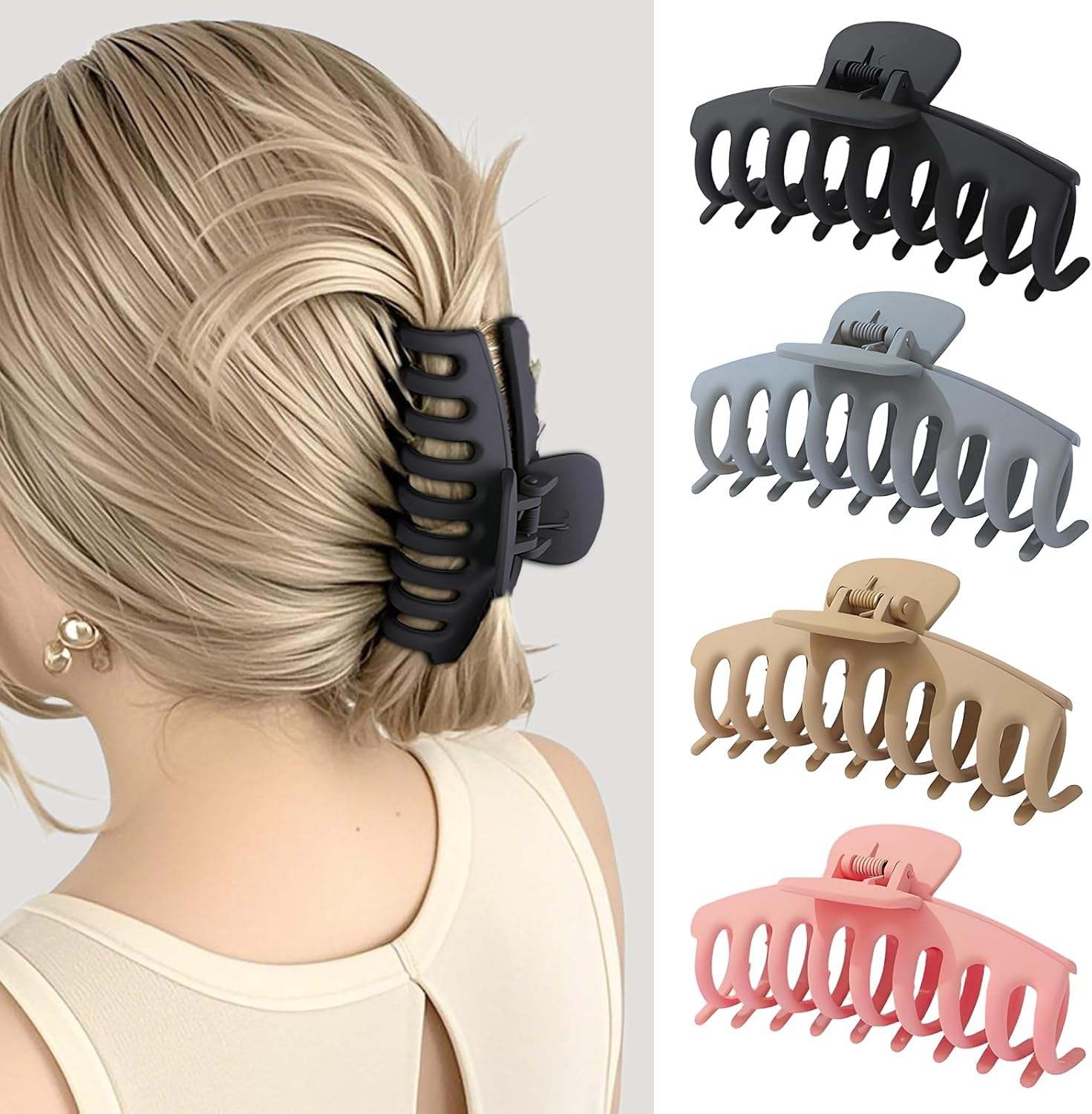 PUSCOBSY Hair Clips for Women Hair Clip Large for Thick Hair 11 Cm Non-Slip Hair Clips Pack of 4 Strong Hold Hair Clip Black Light Brown Grey Blue Pink