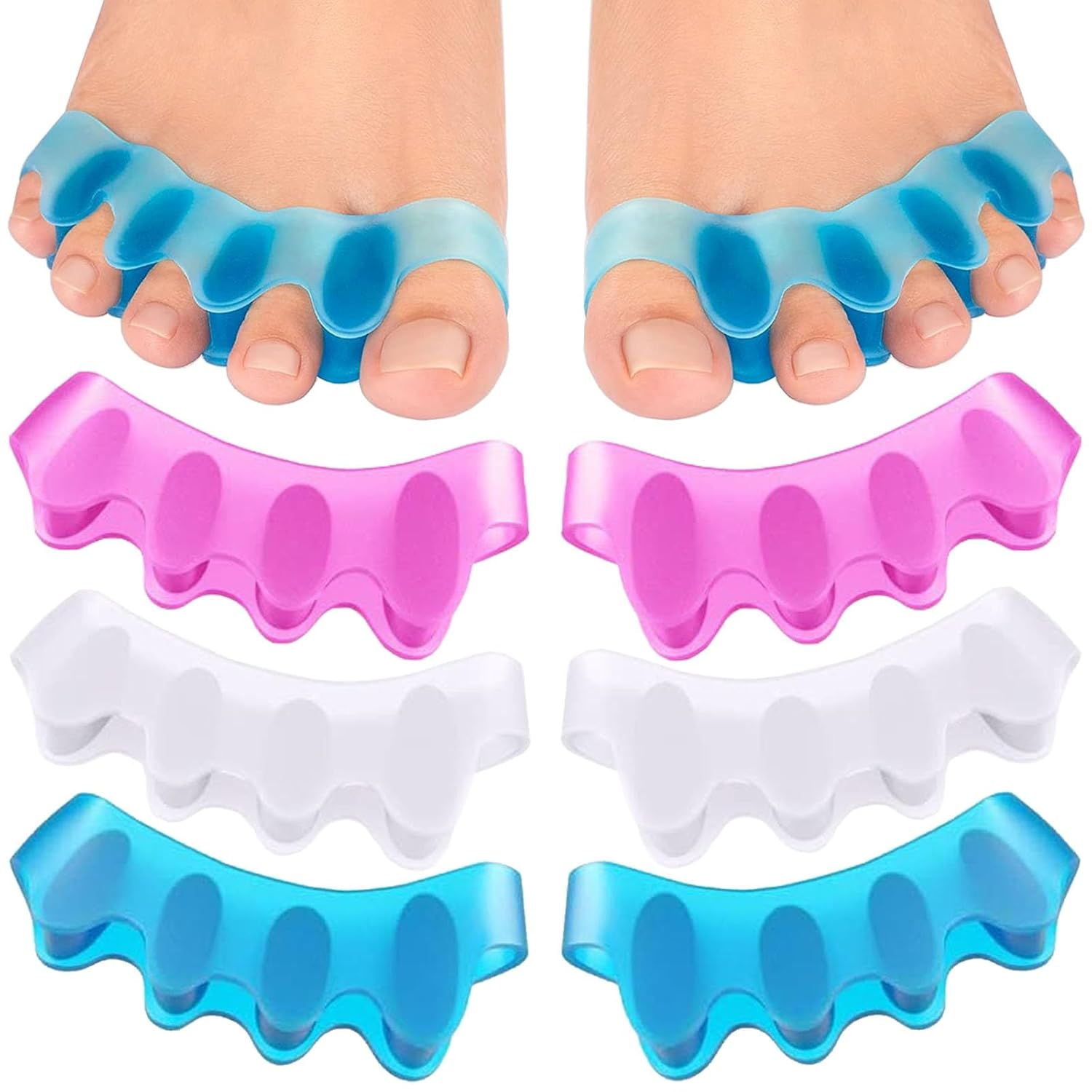 Toe Separator,6 PCS Toe Spacers for Men & Women,Correcting Bunions and Restoring Toes to Their Original Shape(Blue/Pink/White) image number 5
