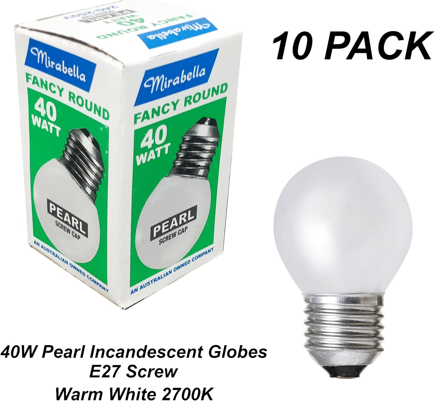 10 X 40W Pearl Fancy round Light Globes Bulbs Lamps E27 Screw ES Incandescent Dimmable image number 1
