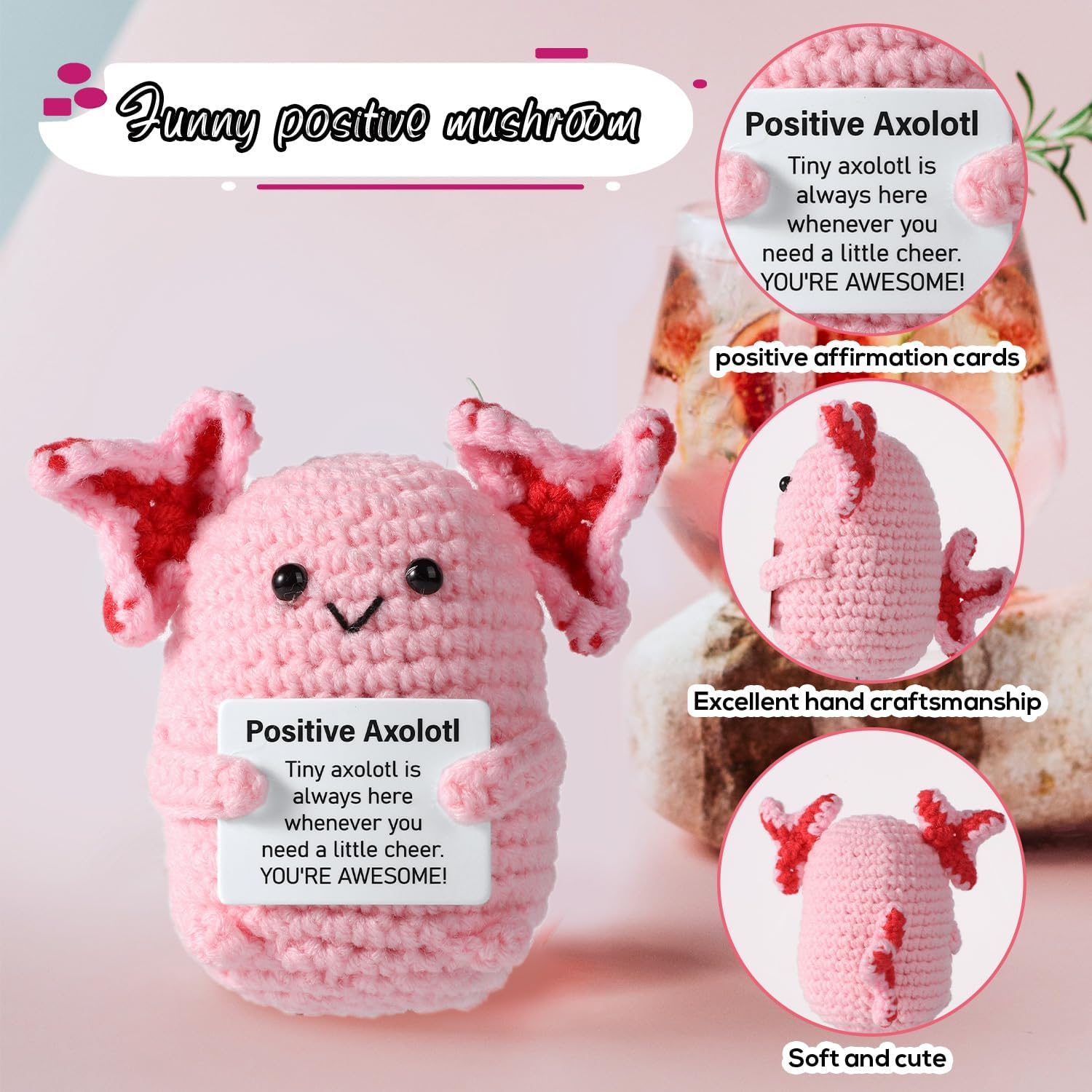 TOYMIS Axolotl Crochet Toy, Crochet Kit Soft Support Doll Axolotl Crochet Toy Uplifting Toy Knitting Toy Office Party Decorations Gifts (Pink) - Blue image number 7