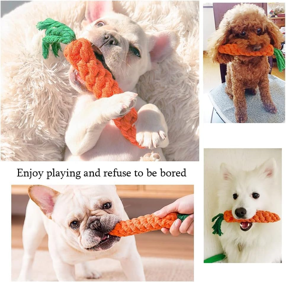 Puppy Chew Toys Carrot, 2 Pack Braided Rope Dog Toy for Small Dog Teeth Cleaning (Orange Red, One Size（24Cm）) image number 1