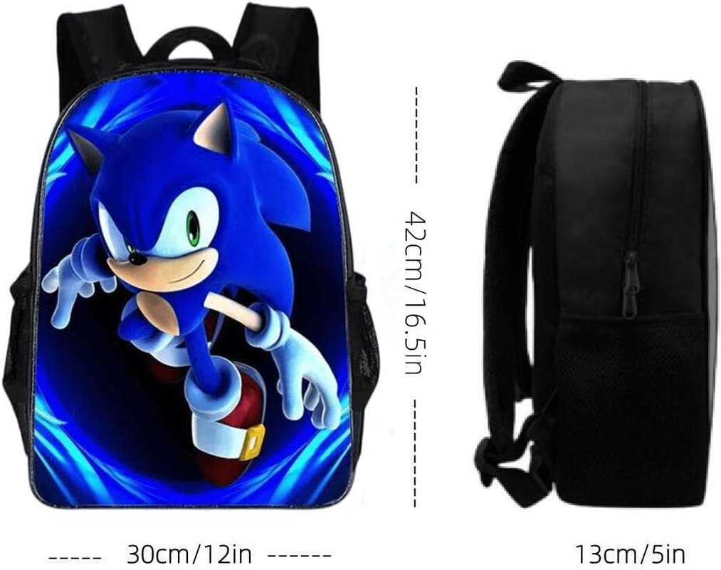 AII Lover 3Pcs Anime Hedgehog Backpack with Pencil Case,16In 3D Printed Cartoon Game Backpack Laptop Backpack (B)