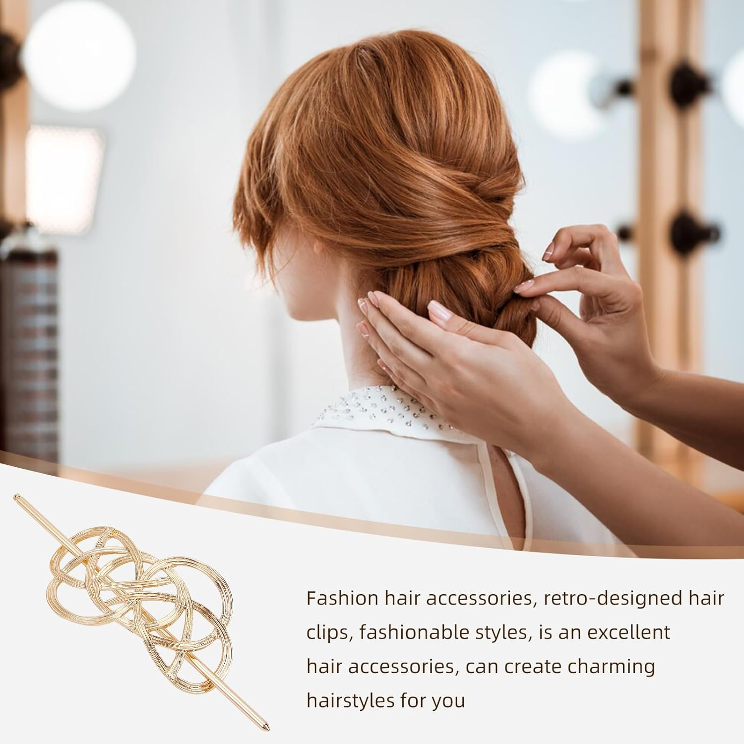 NICENEEDED Hair Slide Hairpin Clip with Stick, Golden Hollow Hairpin Retro Hair Barrette Chignon Ponytail Holder, Hair Bun Clip No Slip Hair Accessories for Women image number 3