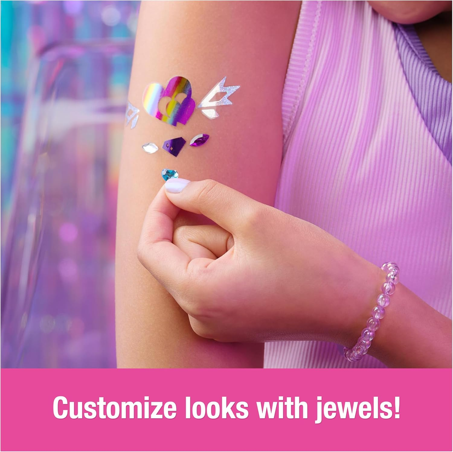 Cool Maker, Shimmer Me Body Art with Roller, Jewels & 3 Foils, 135 Metallic Temporary Tattoo Designs, Arts and Crafts Kids Toys for Girls Ages 7+ image number 3