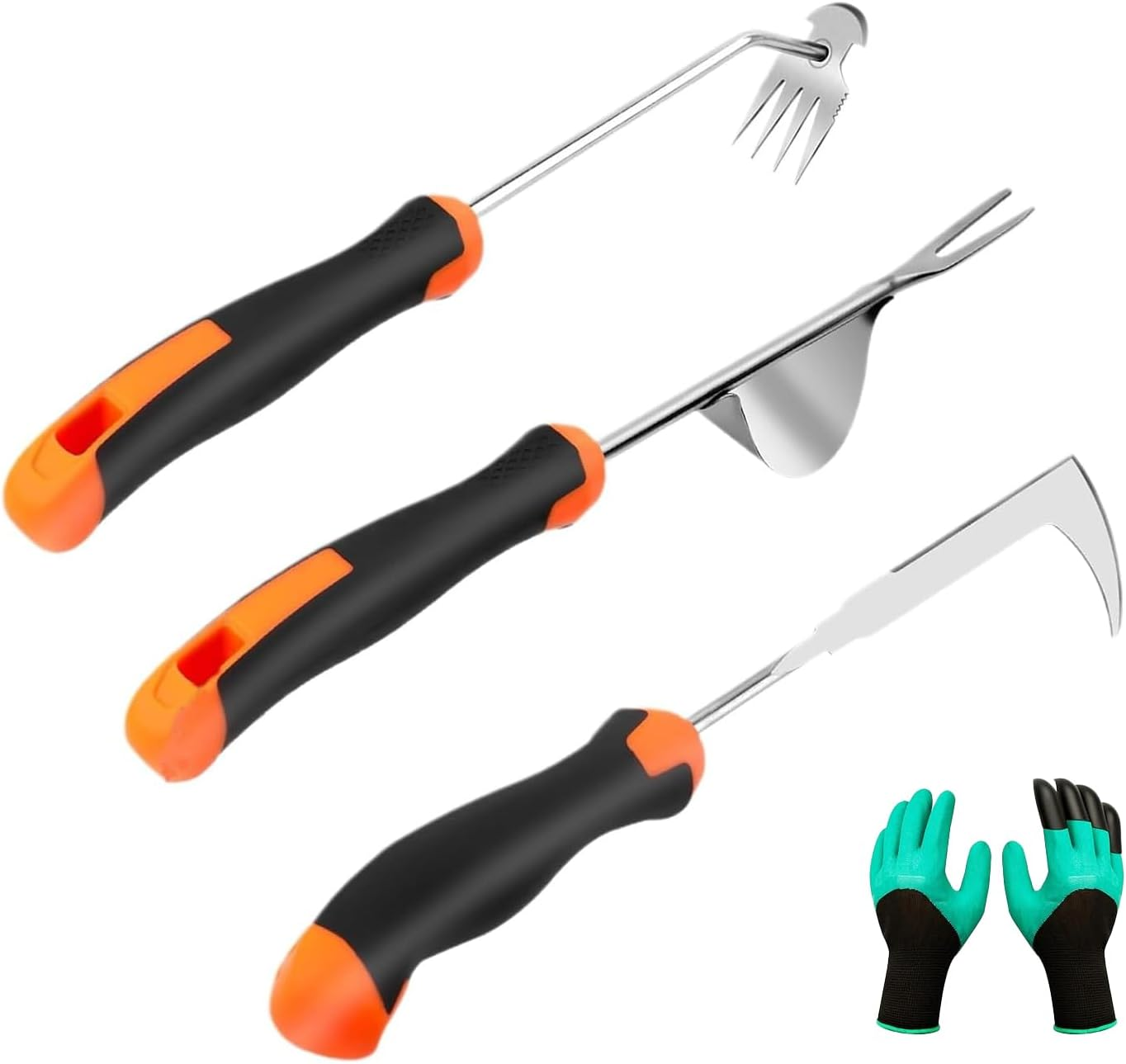 Hand Weeder Set with Garden Gloves with Claws for Yard, Lawn, Patio and Garden Care | 4-Tine Tool & Comfort Grip image number 4
