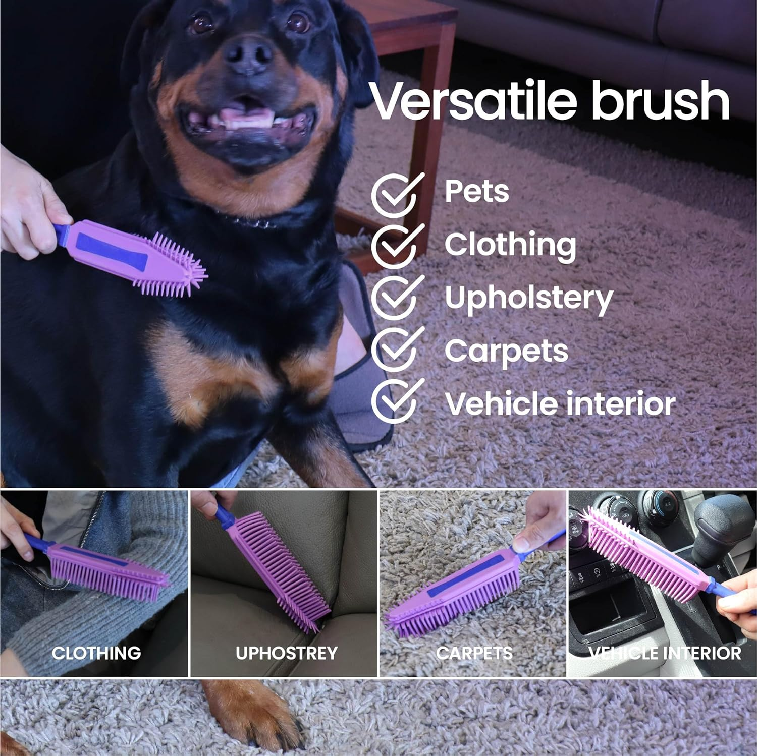 White Magic Pet Hair Brush &ndash; Natural Rubber Bristles for Removing Pet Hair, Dust & Dirt &ndash; Long Handle, Unique Head Design for Corners & Tight Spaces &ndash; Ideal for Pets, Carpets, Upholstery & Cars (27 &times; 5 Cm) image number 1