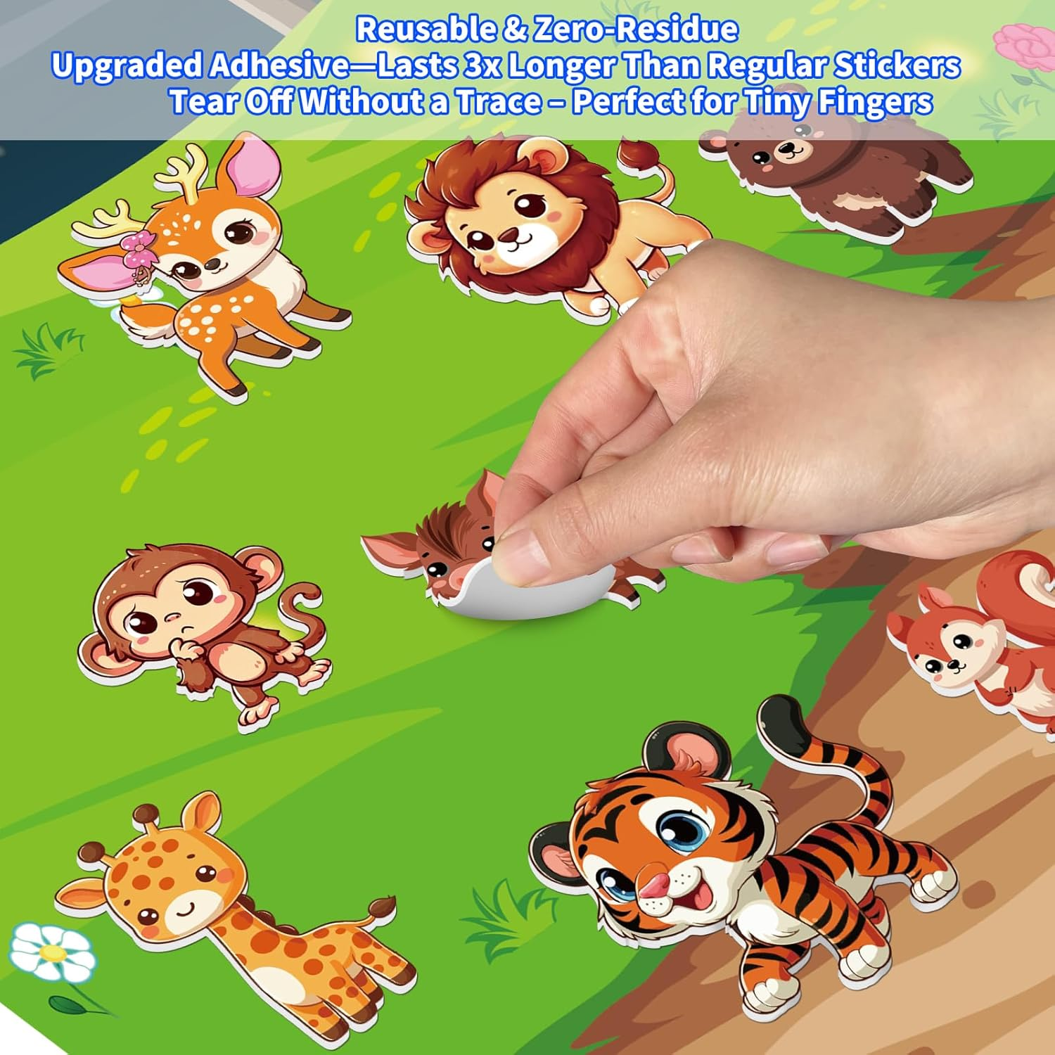 6 Pack Reusable Puffy Sticker Book for Kids 2-4, Reusable Sticker Pad, Includes 6 Themes Dinosaurs,Construction Site, Forest World, Insects, Busy Town, Cute Pet, Sticker for Toddlers 1-3 - Blue image number 4