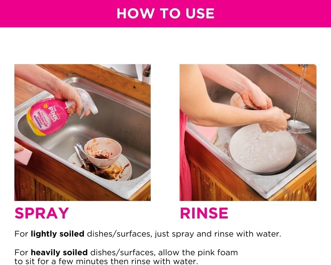 The Pink Stuff Miracle Wash up Spray - Vegan Friendly Dish Washing Spray for Sparkling Clean Dishes and Surfaces (Pack of 2) image number 4