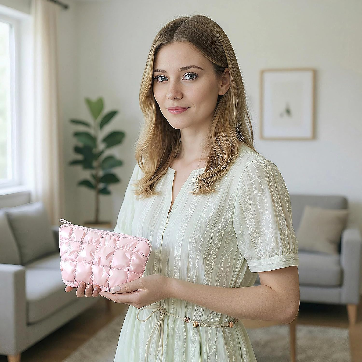 Small Cosmetic Makeup Pouch Bag, Travel Toiletry Bag for Women (Pink) image number 2