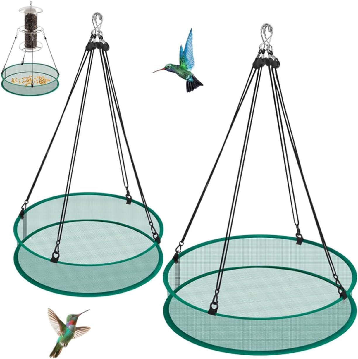 2 Packs Seed Catcher for Bird Feeders, with Adjustable Hanging Hoop, Reducing Waste, Outdoor Garden Accessories, Hanging Hoop Bird Seed Catcher Tray for Hummingbird Feeders