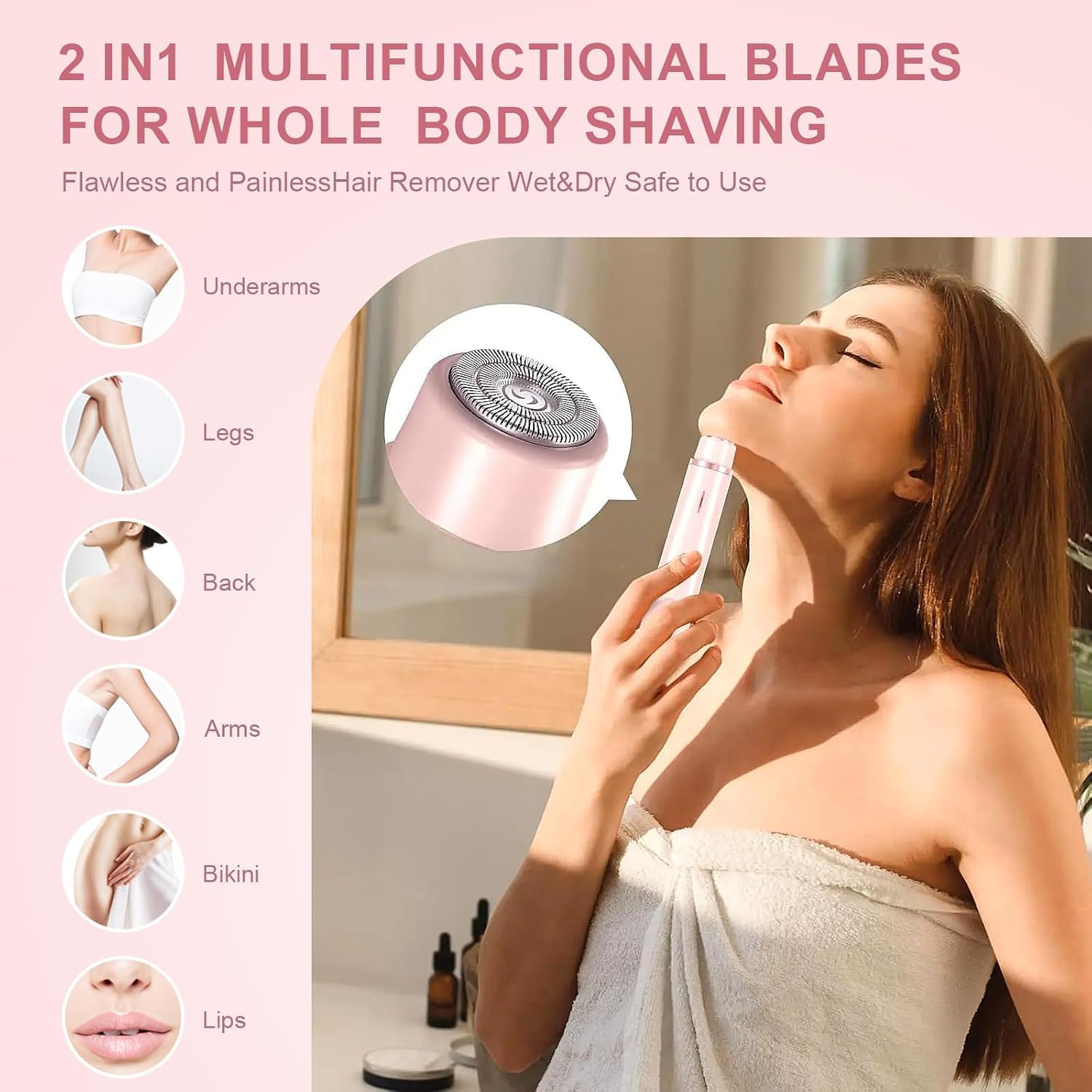 Glow Aura Womens Shaver, Glowshave - Electric 2 in 1 Double-Headed Lady Razor, Wet and Dry Bikini Trimmer, Glow Shave Waterproof Womens Body Shaver for Leg Arm Underarm