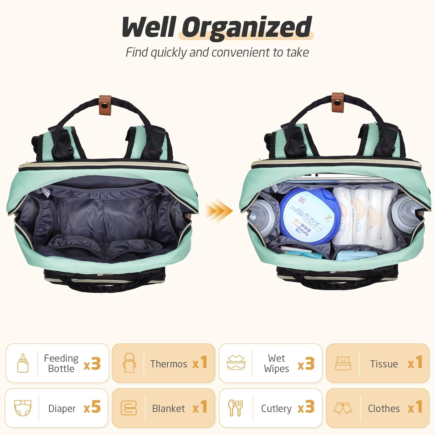 Extra Large Diaper Bag Backpack, Diaper Bag for 2 Kids, Twin Diaper Bag 25-37L Expandable - Apricot  Grey image number 4