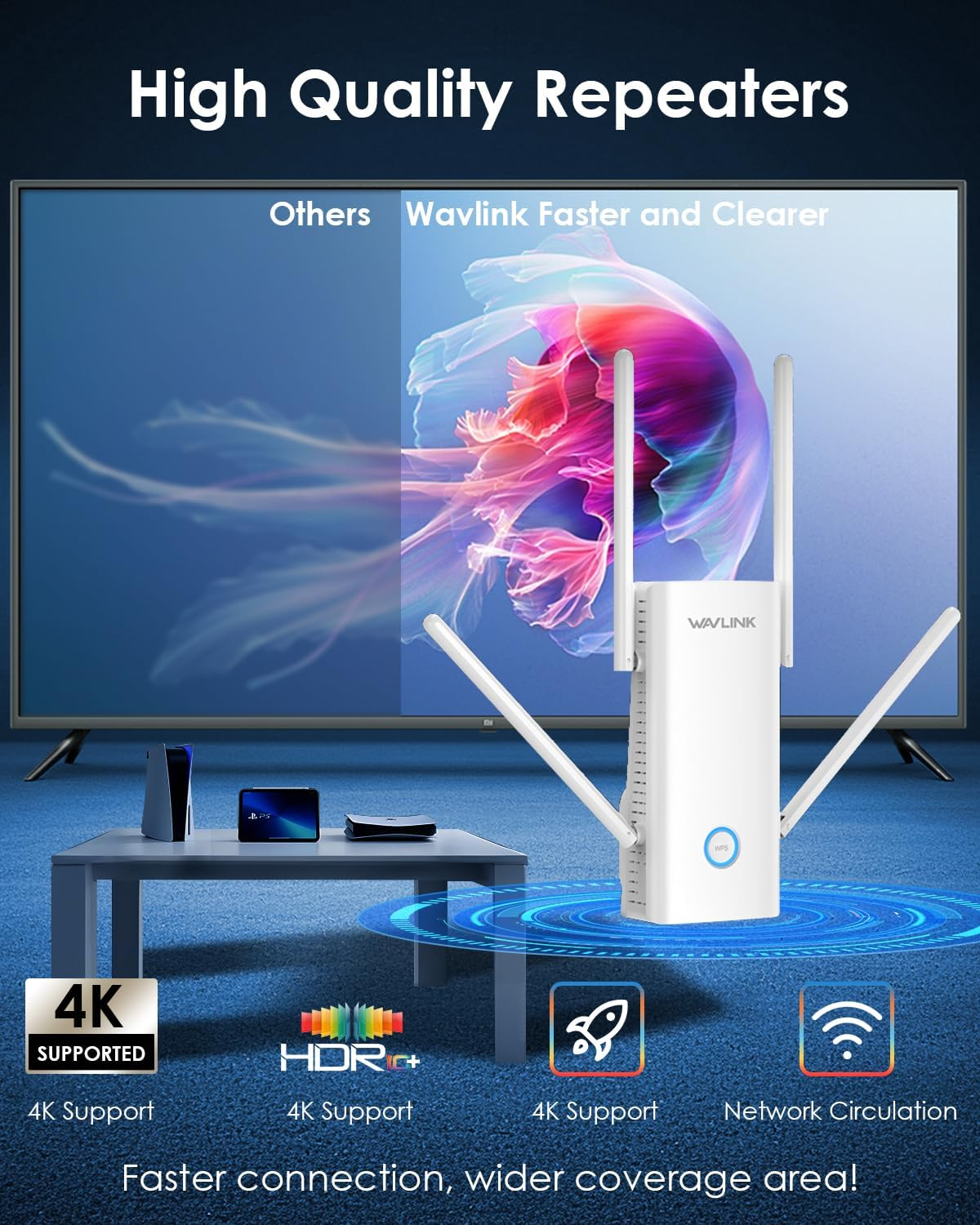 WAVLINK AX3000 Wifi 6 Extender - Internet Extender Wifi Booster with 5 High-Gain Antennas & Beamforming, Dual Band Whole Home Coverage, Gigabit Port, Repeater/Ap/Router Mode for 256 Devices image number 2