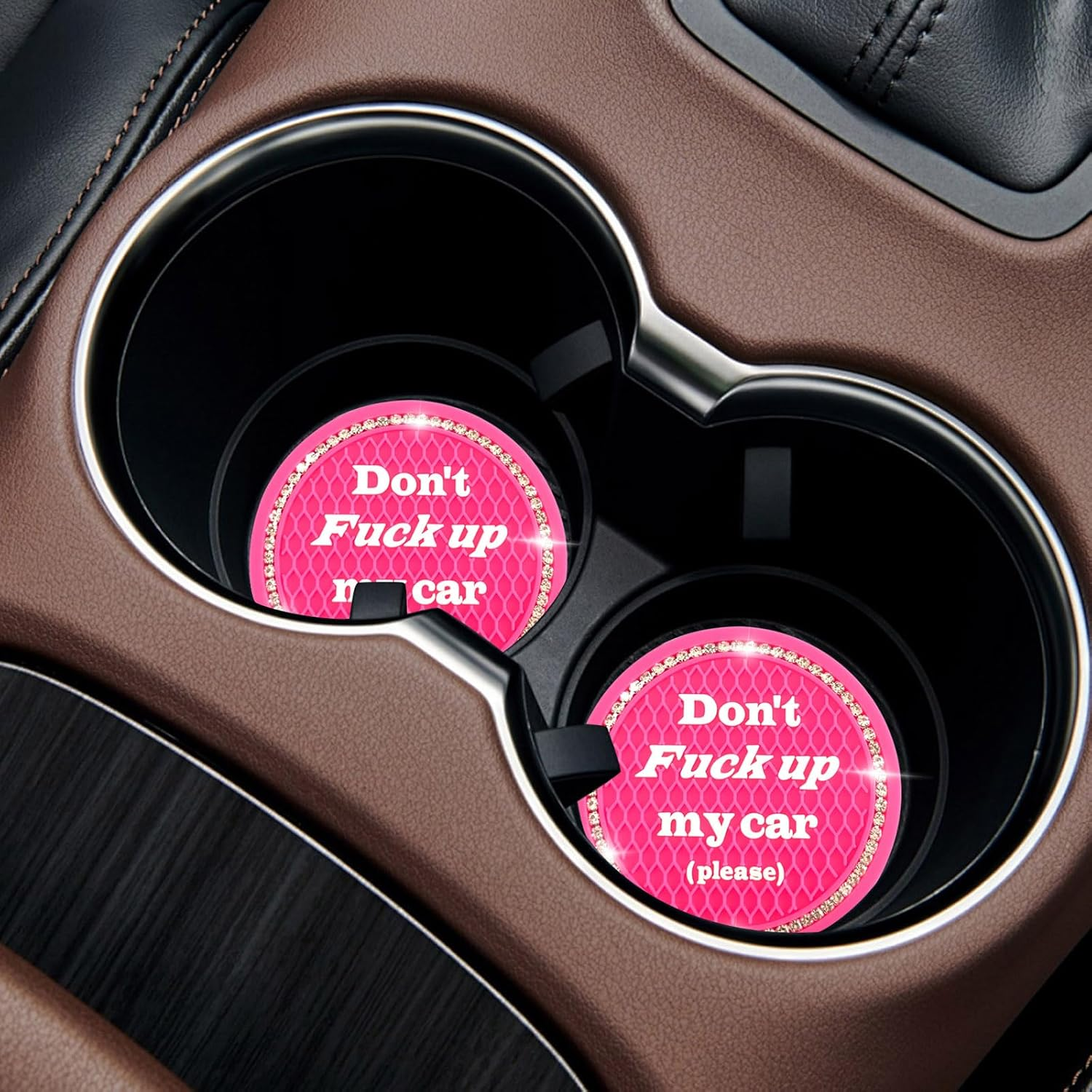 4 PCS Bling Car Cup Coaster, 2.75 Inch Anti-Slip Cup Holder Insert Coasters, Universal Crystal Rhinestone Auto Drink Car Cup Mat, Interior Car Accessories for Women Girls (Rose Red)