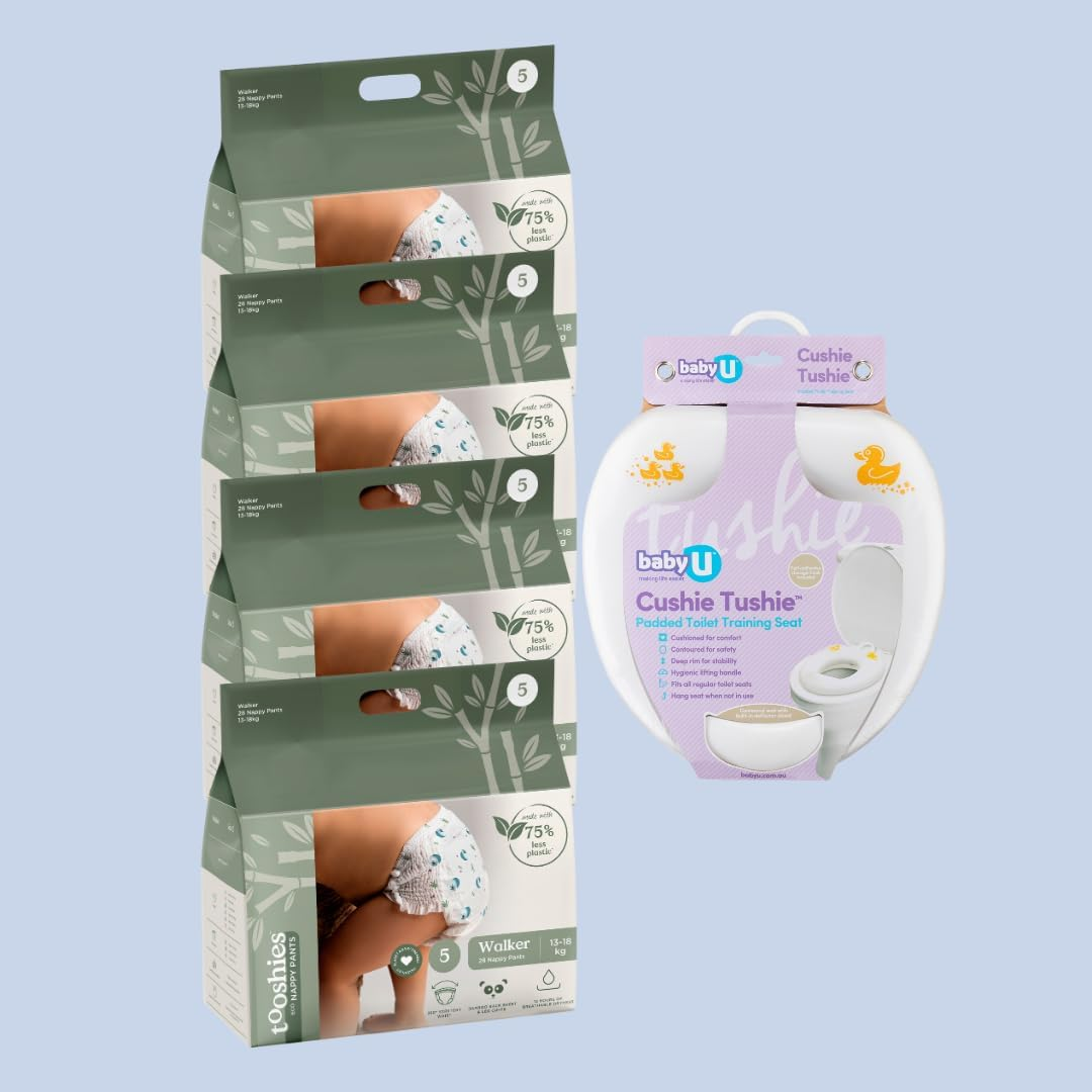 Tooshies & Babyu Toilet Training Bundle - Tooshies Eco Nappy Pants Size 5 + Babyu Cushie Tushie Toilet Training Seat